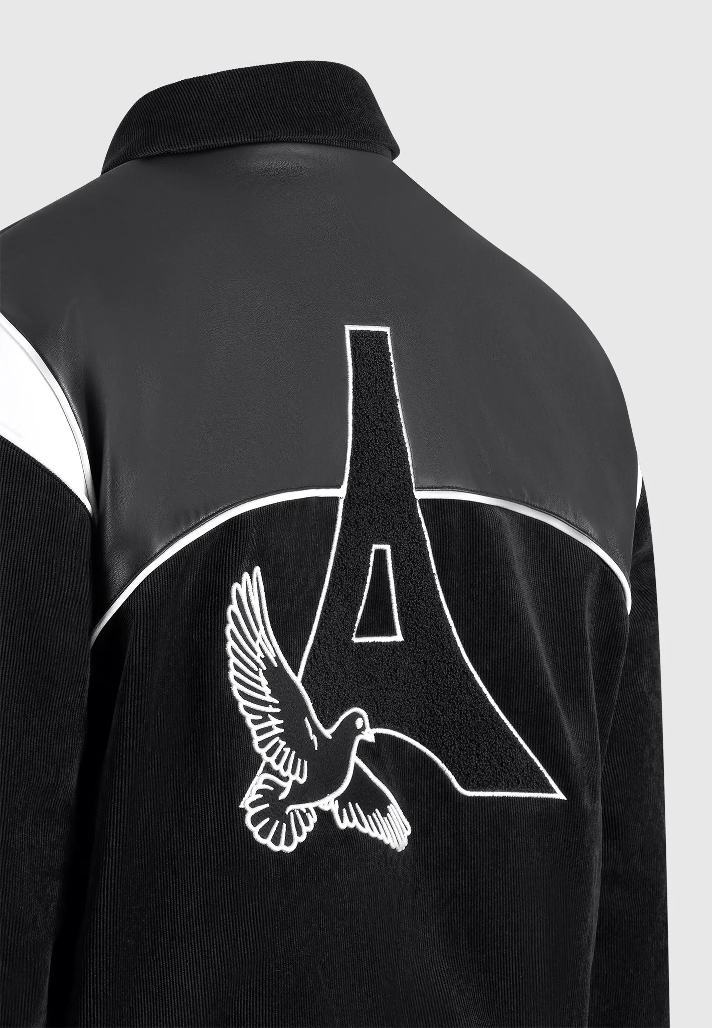 Raglan Corduroy Eiffel Varsity Jacket - Black