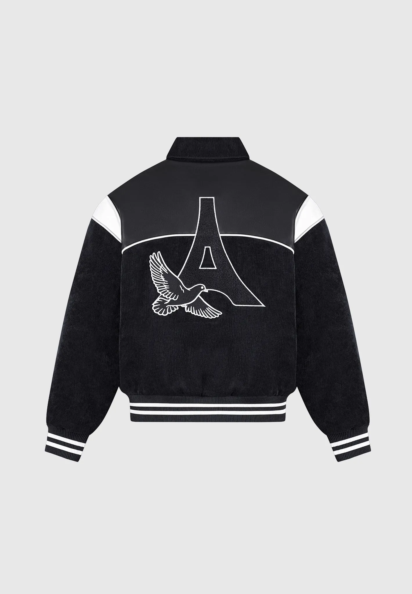 Raglan Corduroy Eiffel Varsity Jacket - Black