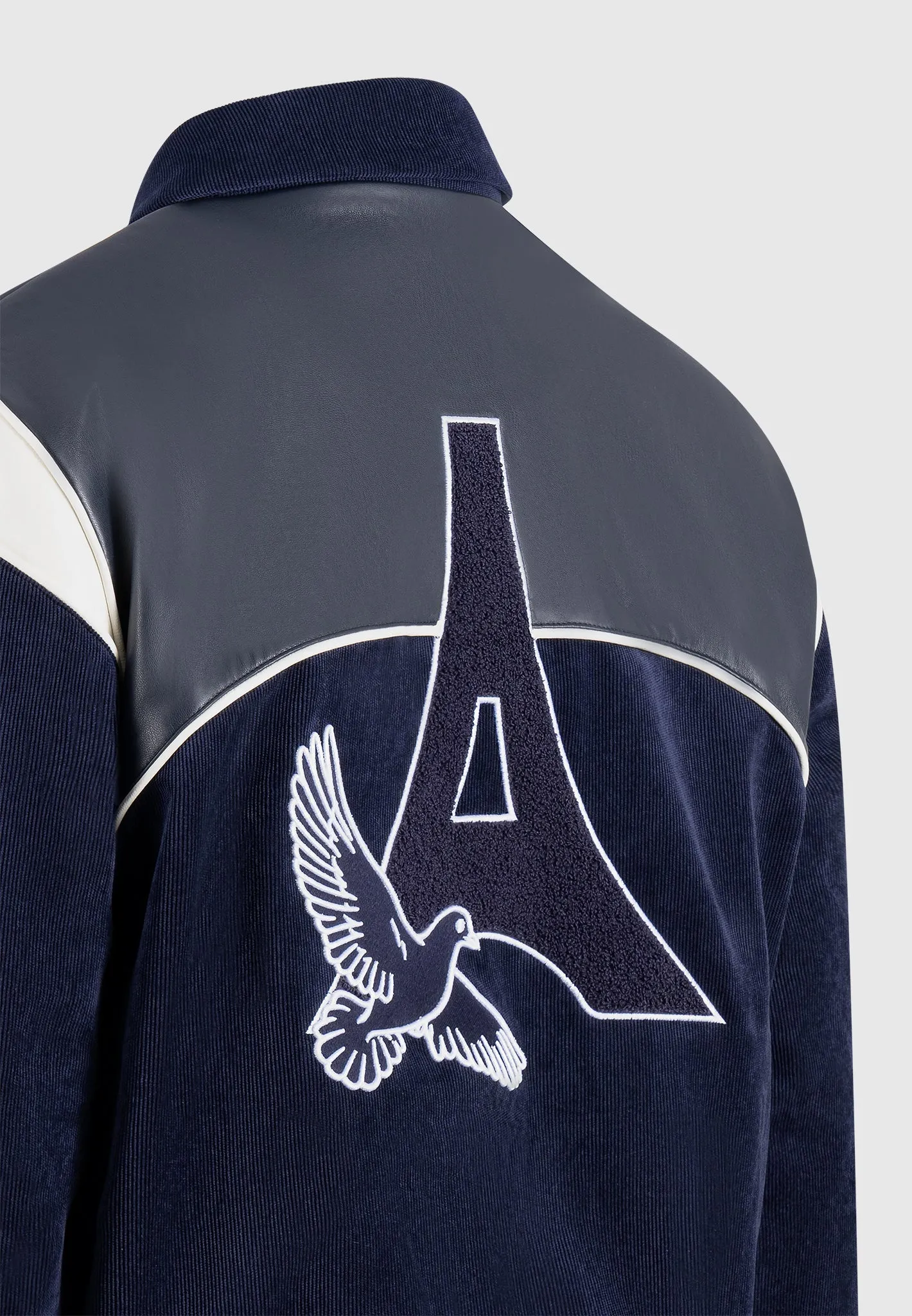 Raglan Corduroy Eiffel Varsity Jacket - Navy