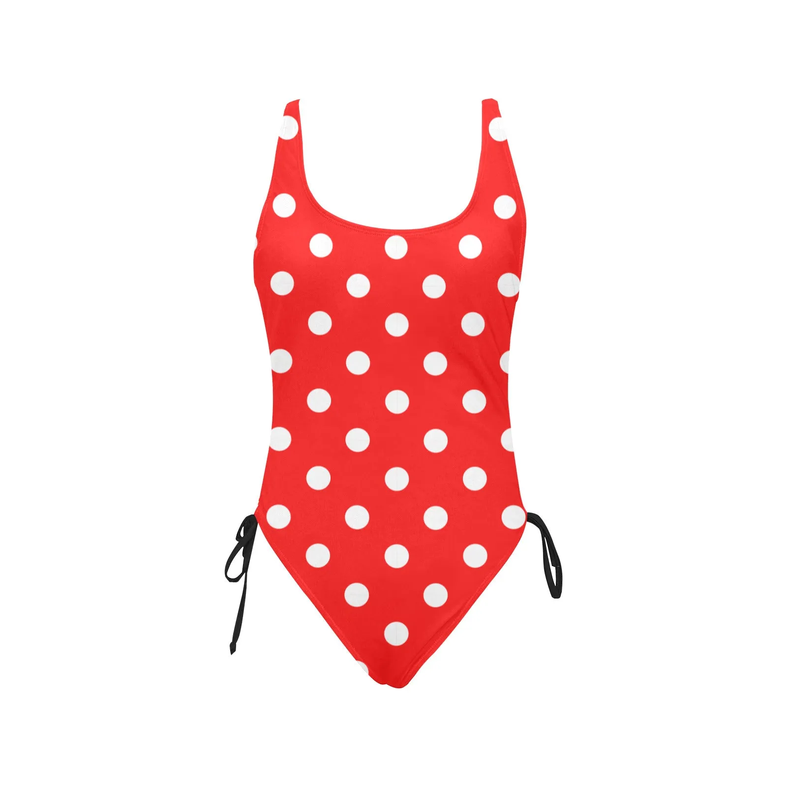 Red With White Polka Dots Drawstring Side Women's One-Piece Swimsuit