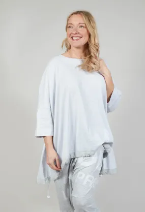 Relaxed Fit T Shirt with Drawstring Hem in Grey Print