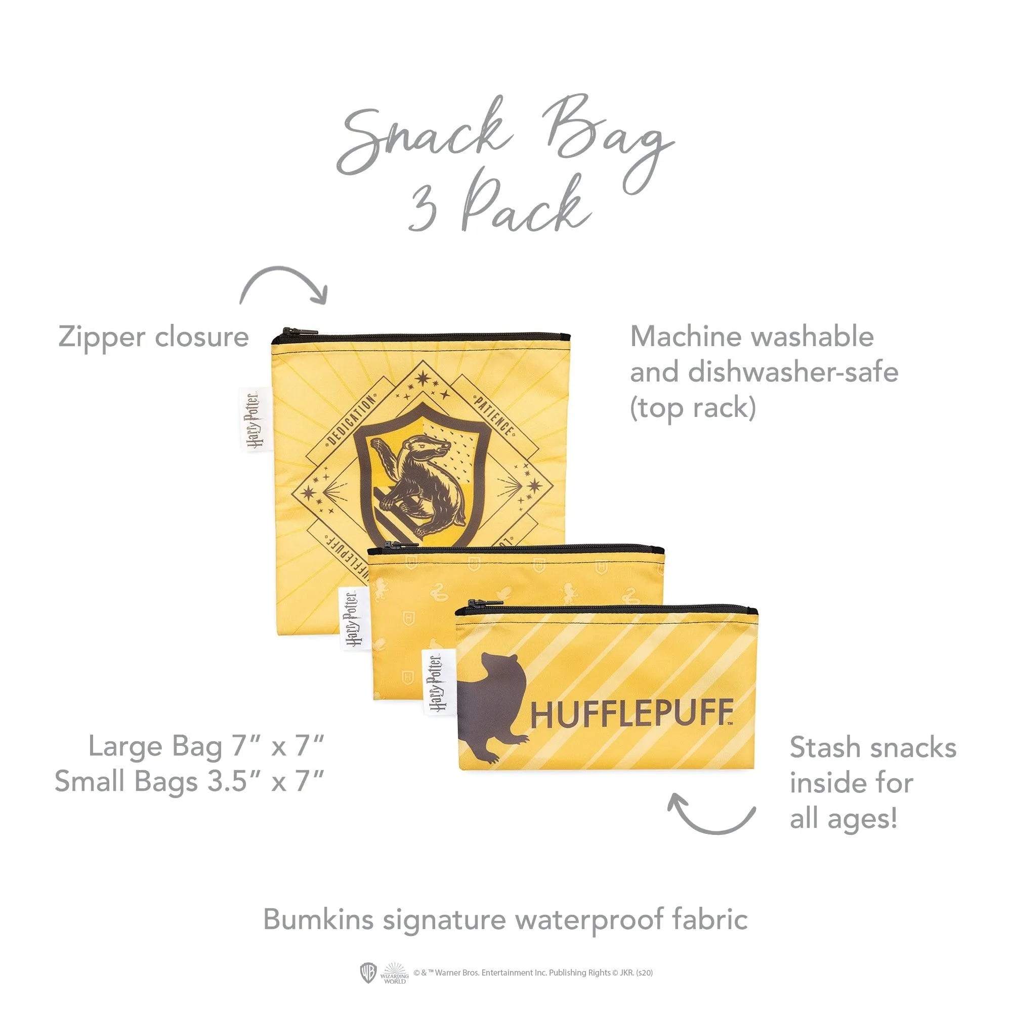 Reusable Snack Bag, 3-Pack: Hufflepuff