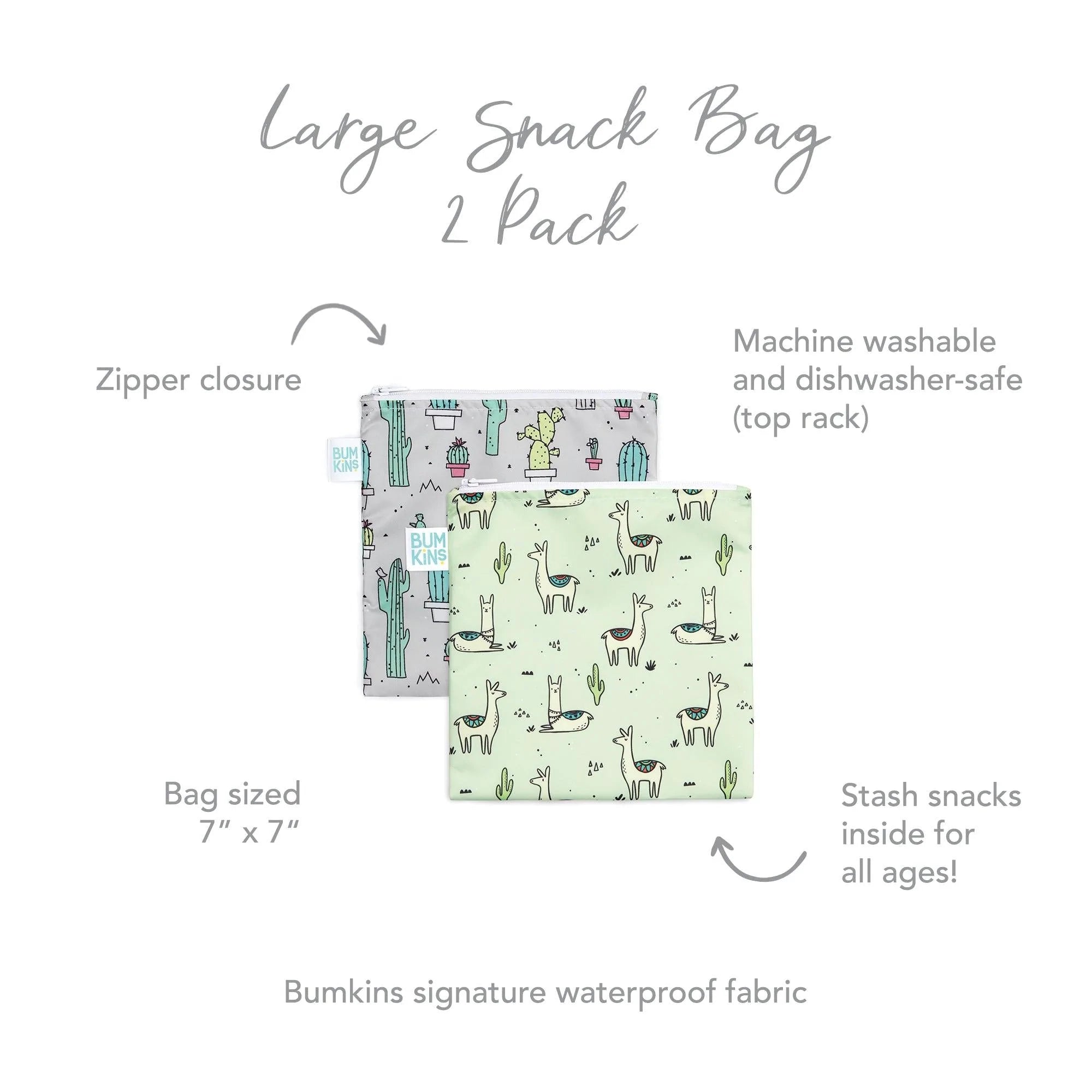 Reusable Snack Bag, Large 2-Pack: Cacti & Llama