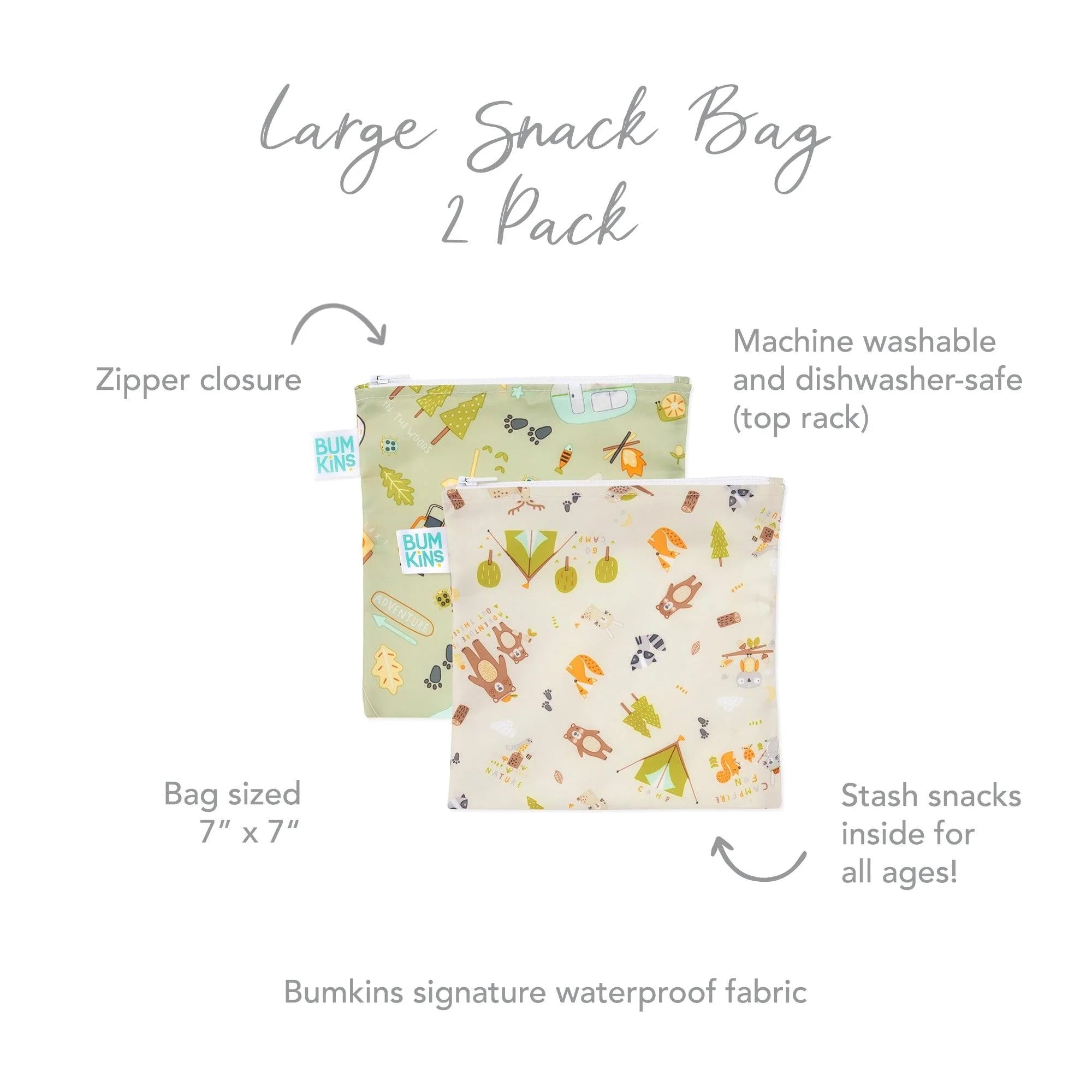 Reusable Snack Bag, Large 2-Pack: Camp Friends & Camp Gear