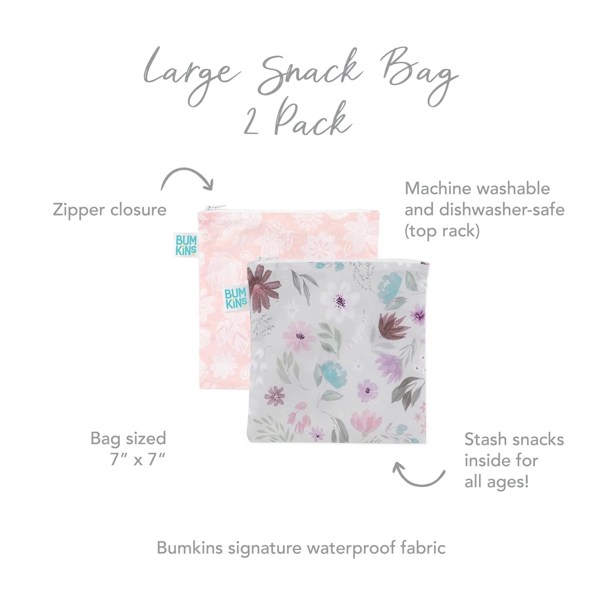 Reusable Snack Bag, Large 2-Pack: Floral & Lace