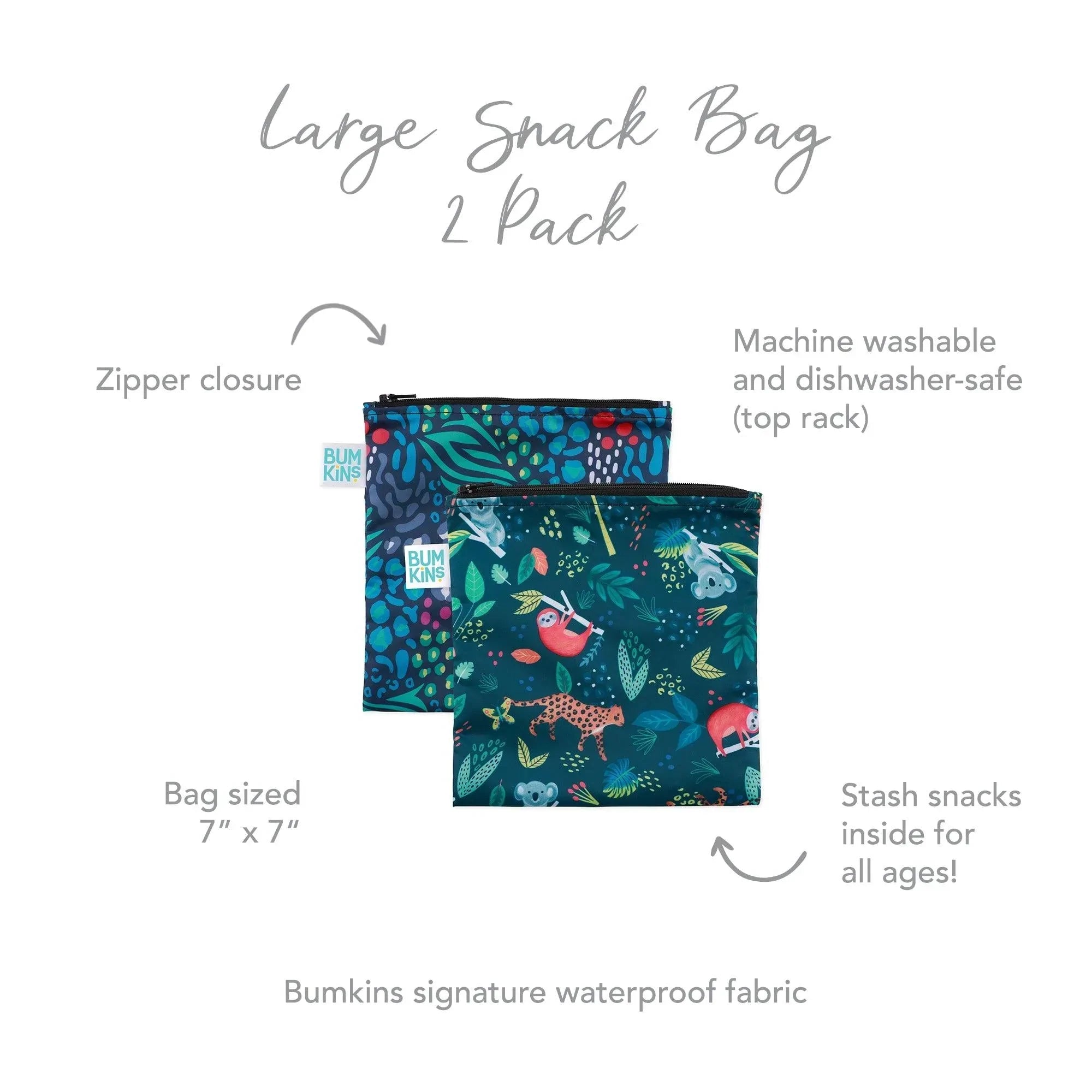 Reusable Snack Bag, Large 2-Pack: Jungle & Animal Prints