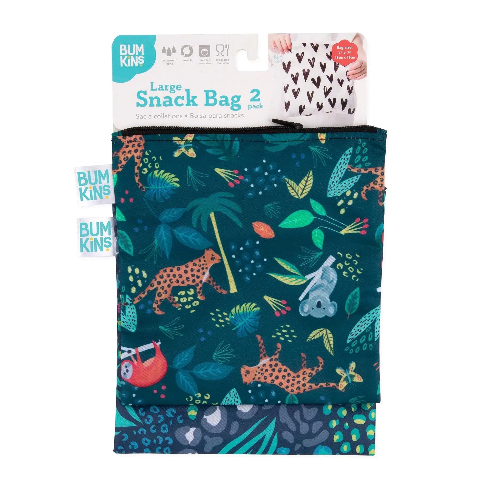 Reusable Snack Bag, Large 2-Pack: Jungle & Animal Prints