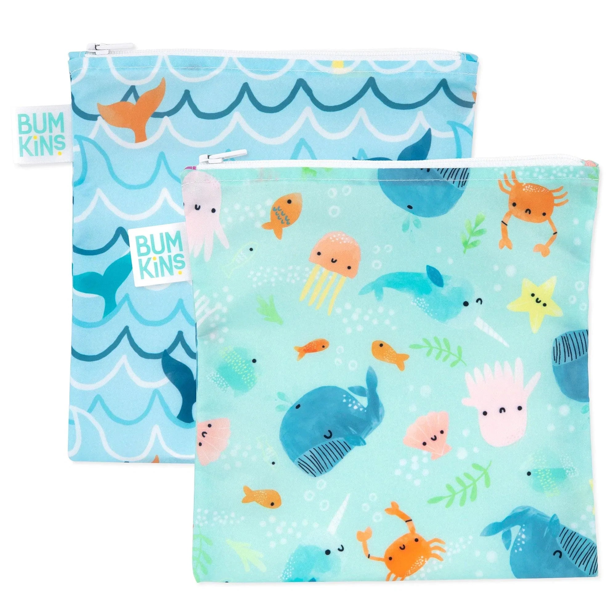 Reusable Snack Bag, Large 2-Pack: Ocean Life & Whale Tail