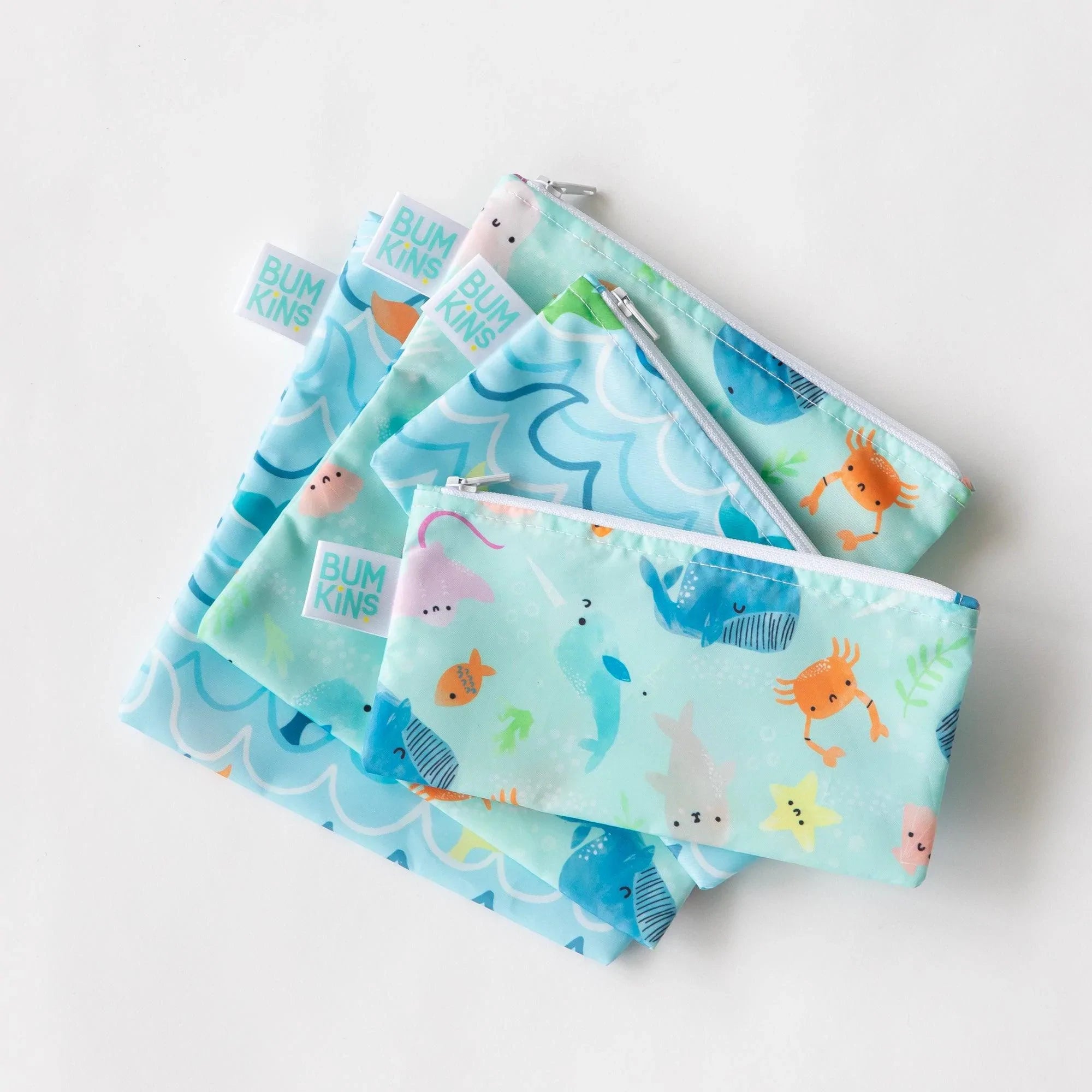 Reusable Snack Bag, Large 2-Pack: Ocean Life & Whale Tail