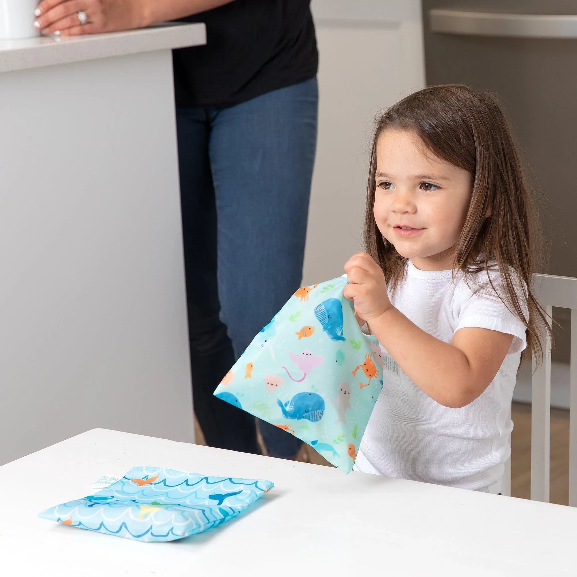 Reusable Snack Bag, Large 2-Pack: Ocean Life & Whale Tail