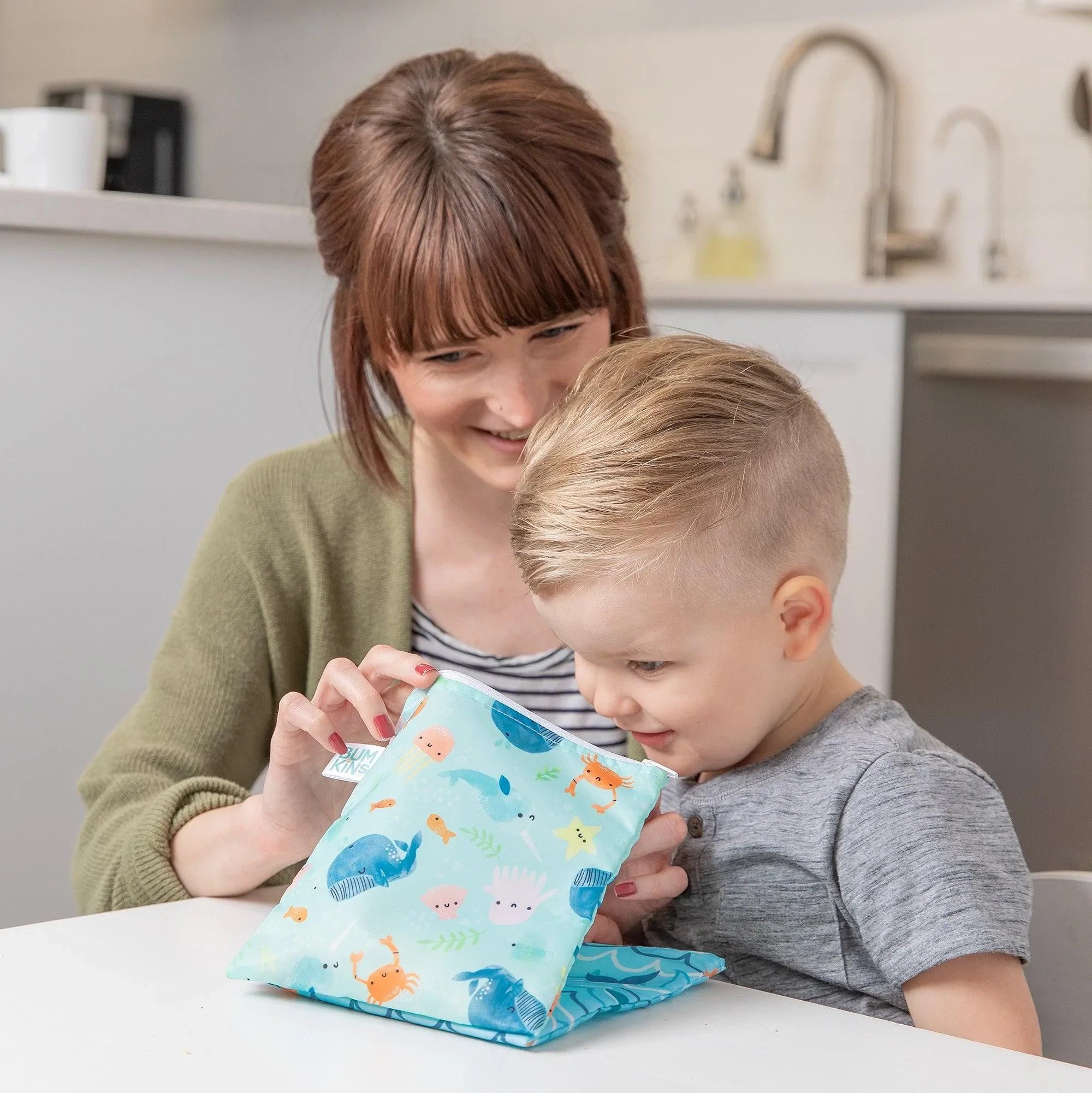 Reusable Snack Bag, Large 2-Pack: Ocean Life & Whale Tail