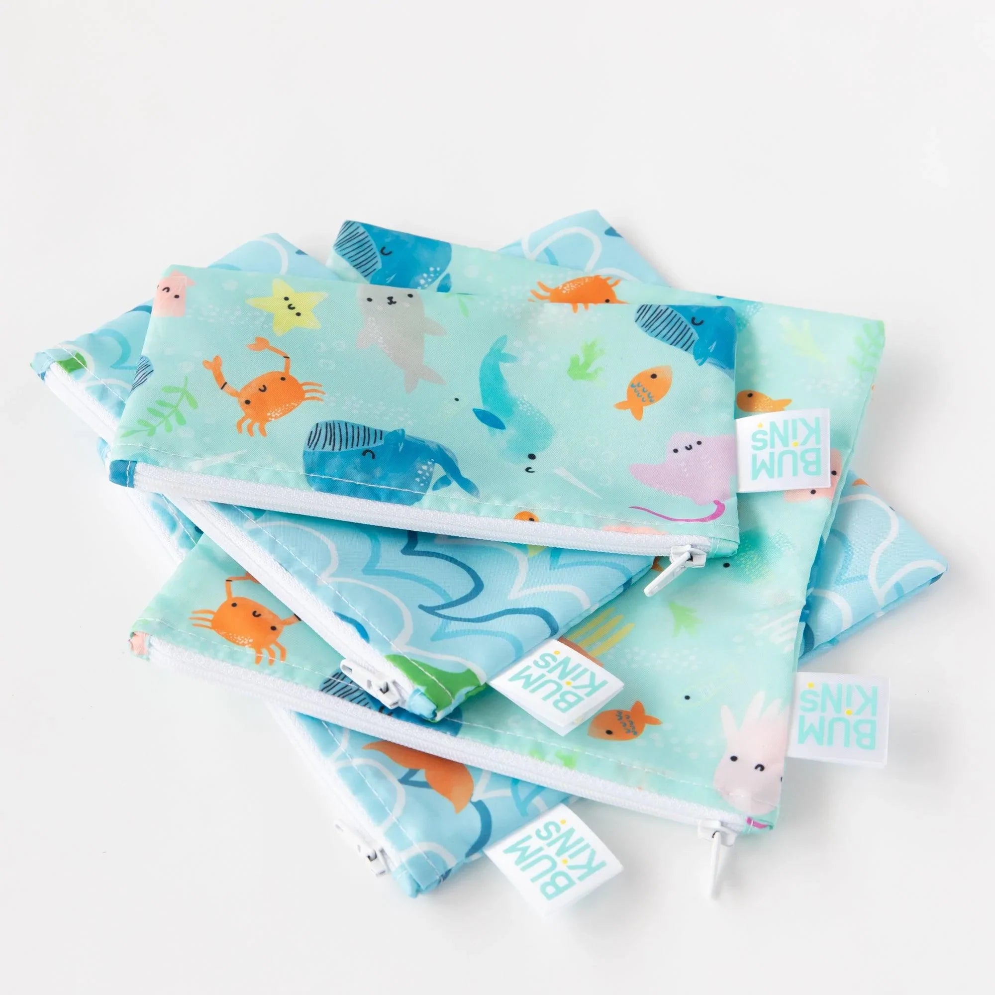 Reusable Snack Bag, Large 2-Pack: Ocean Life & Whale Tail