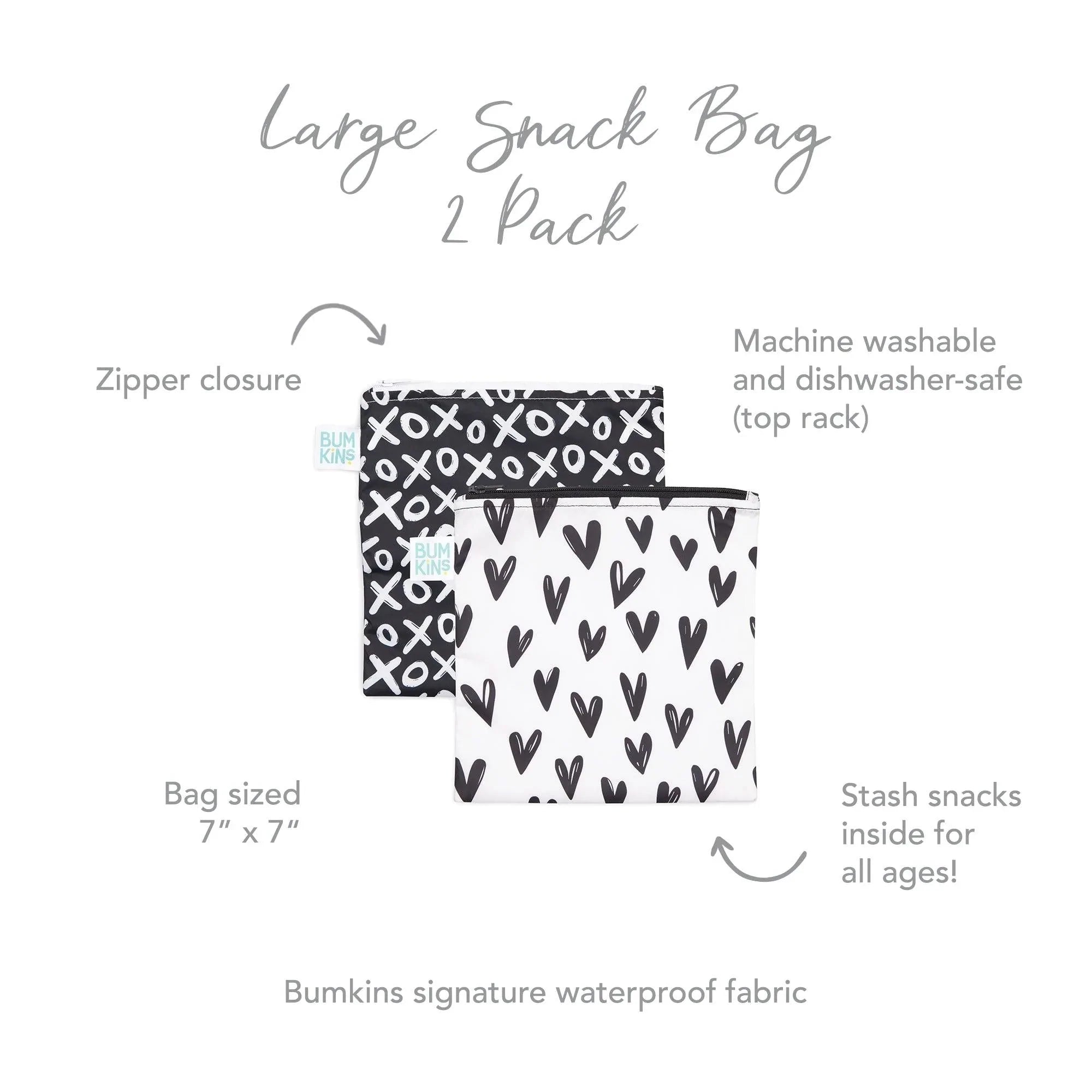 Reusable Snack Bag, Large 2-Pack: XOXO & Hearts