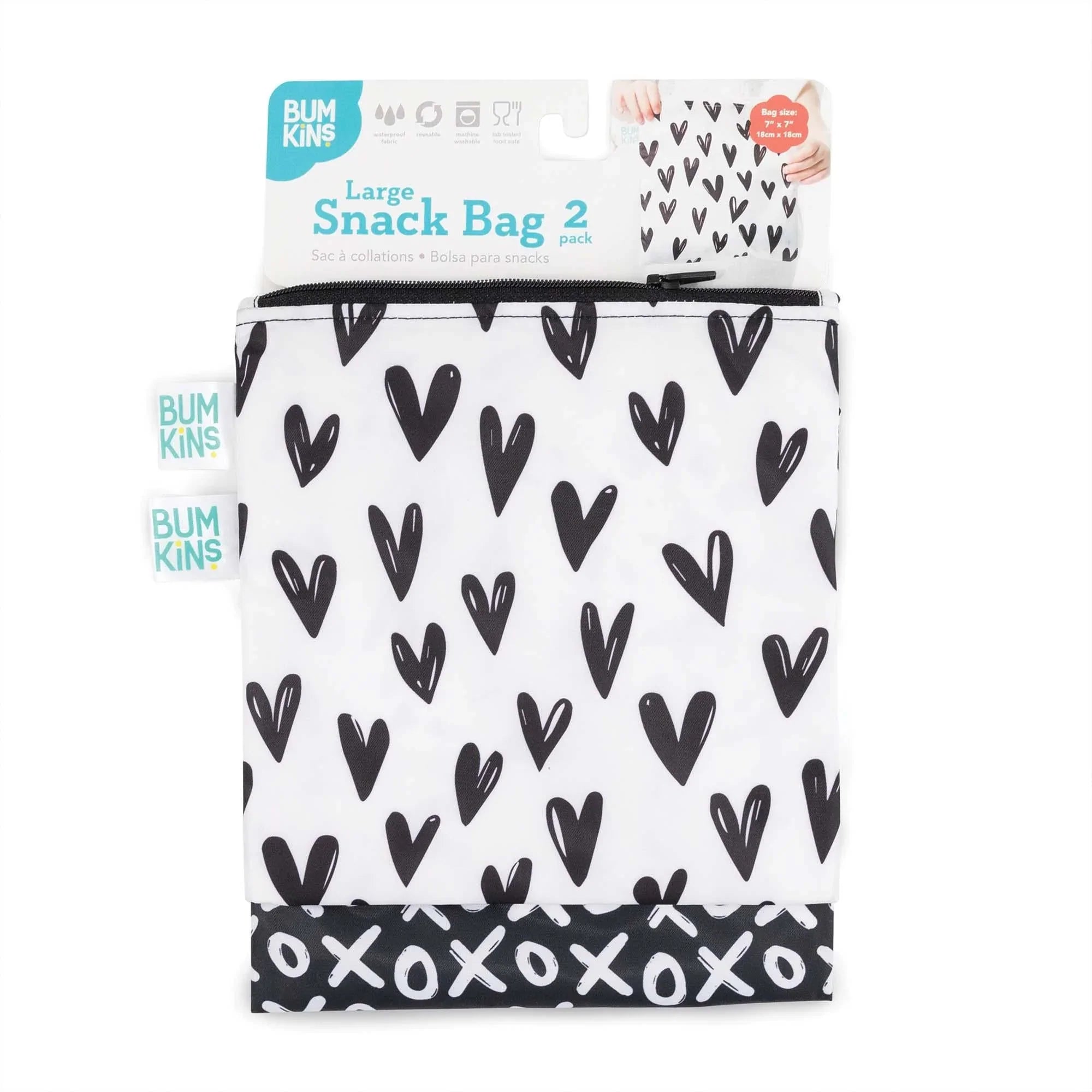 Reusable Snack Bag, Large 2-Pack: XOXO & Hearts