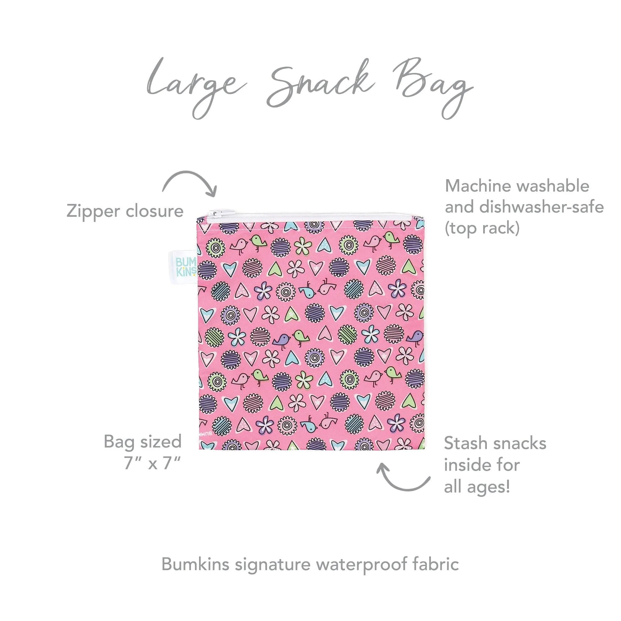 Reusable Snack Bag, Large: Love Birds