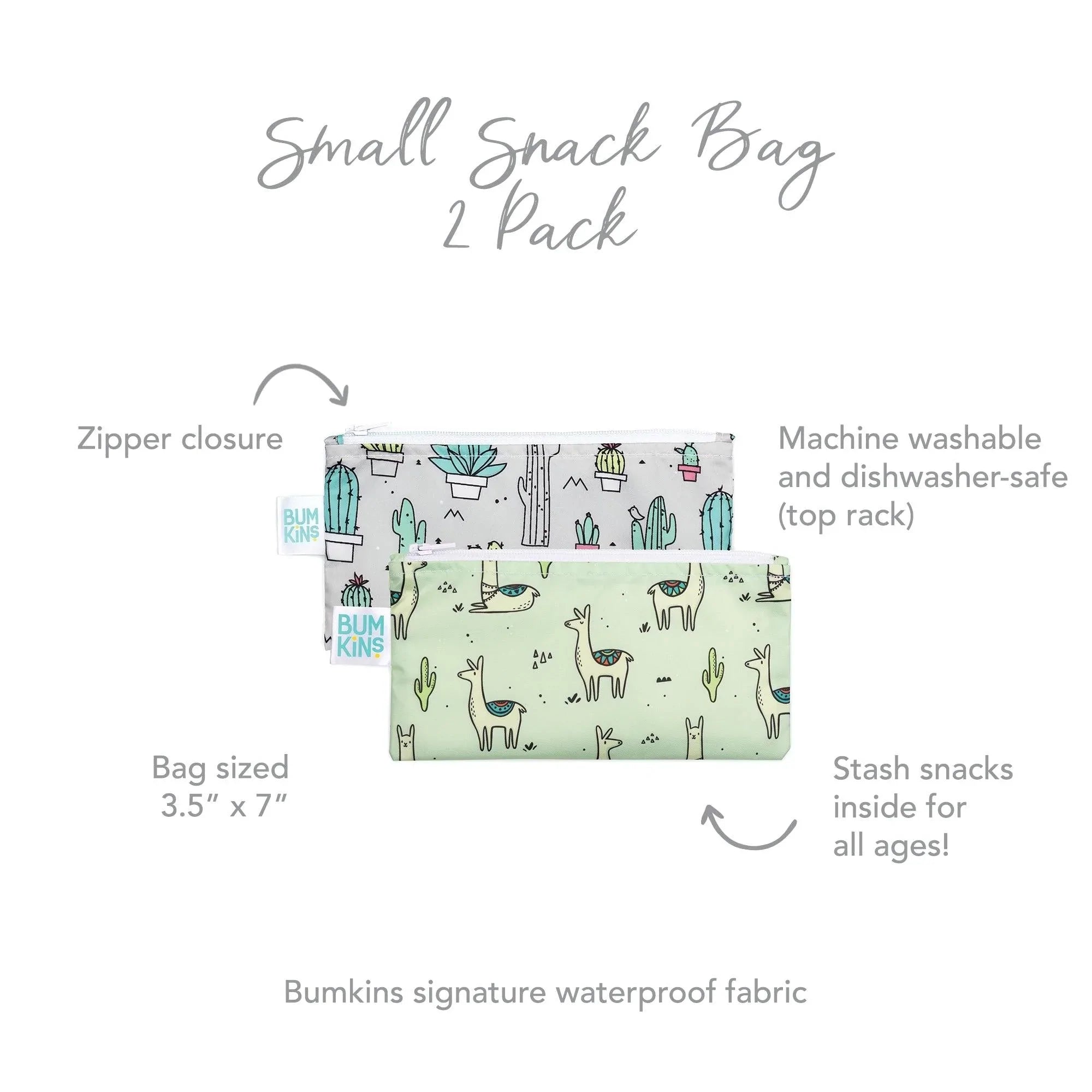 Reusable Snack Bag, Small 2-Pack: Cacti & Llamas