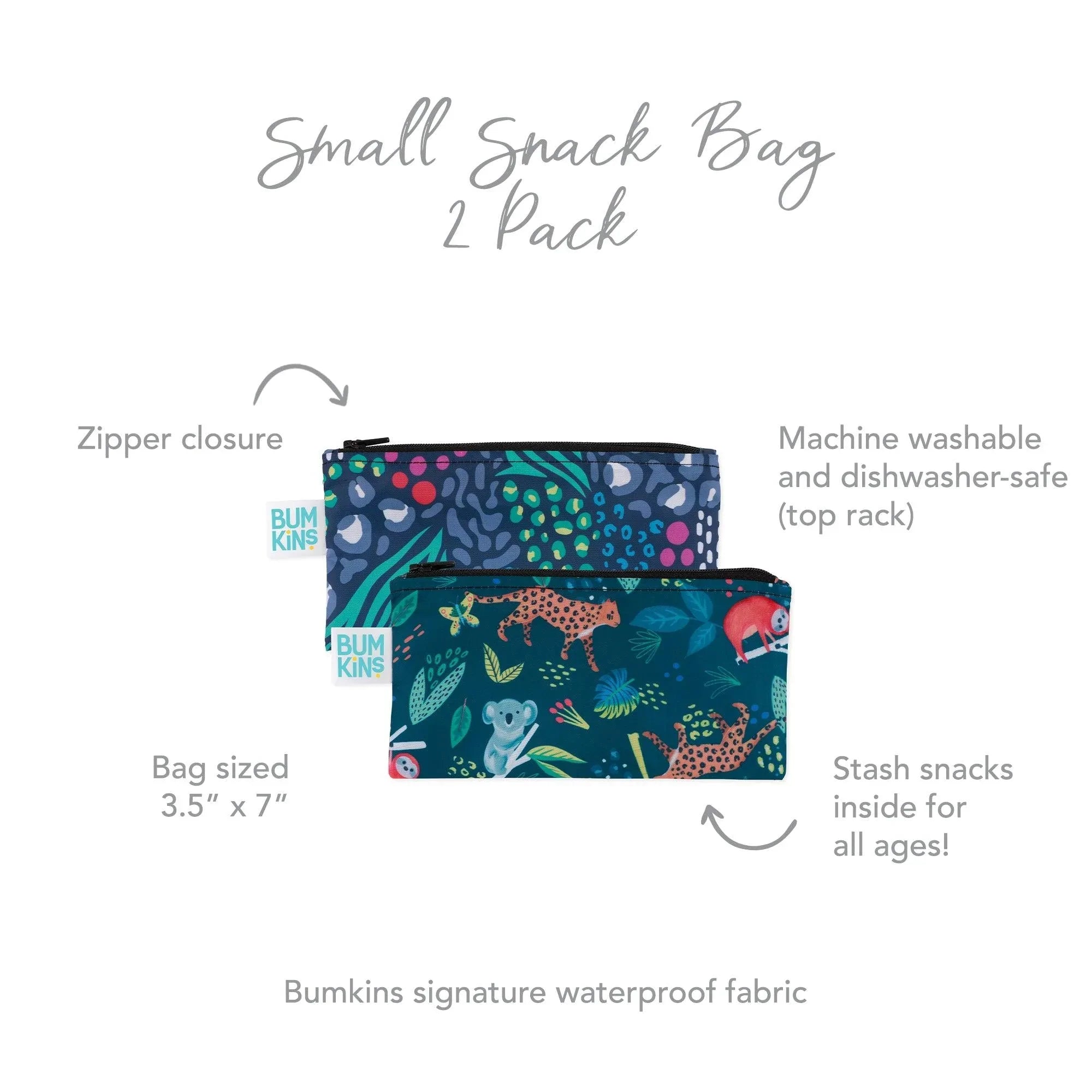 Reusable Snack Bag, Small 2-Pack: Jungle & Animal Prints