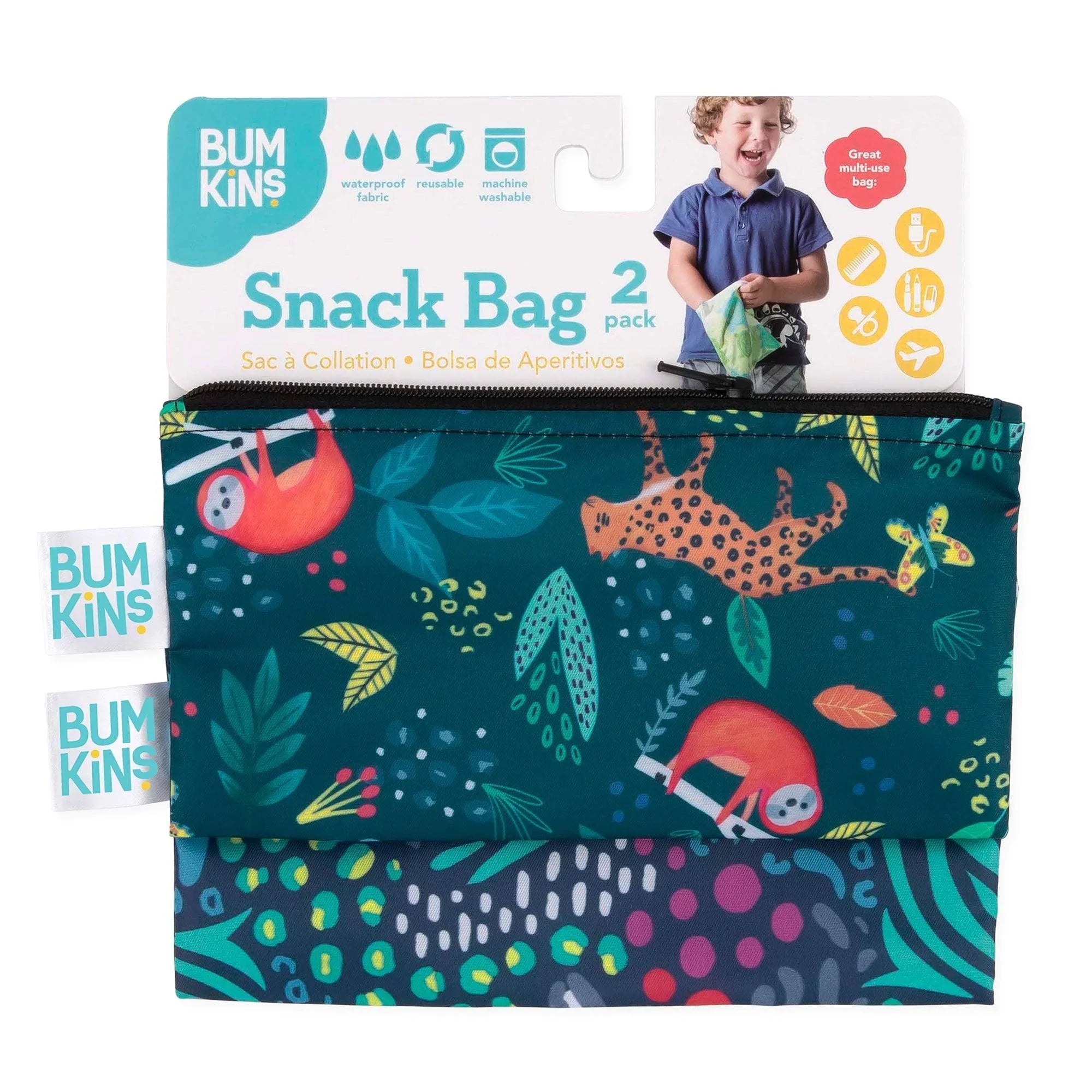 Reusable Snack Bag, Small 2-Pack: Jungle & Animal Prints