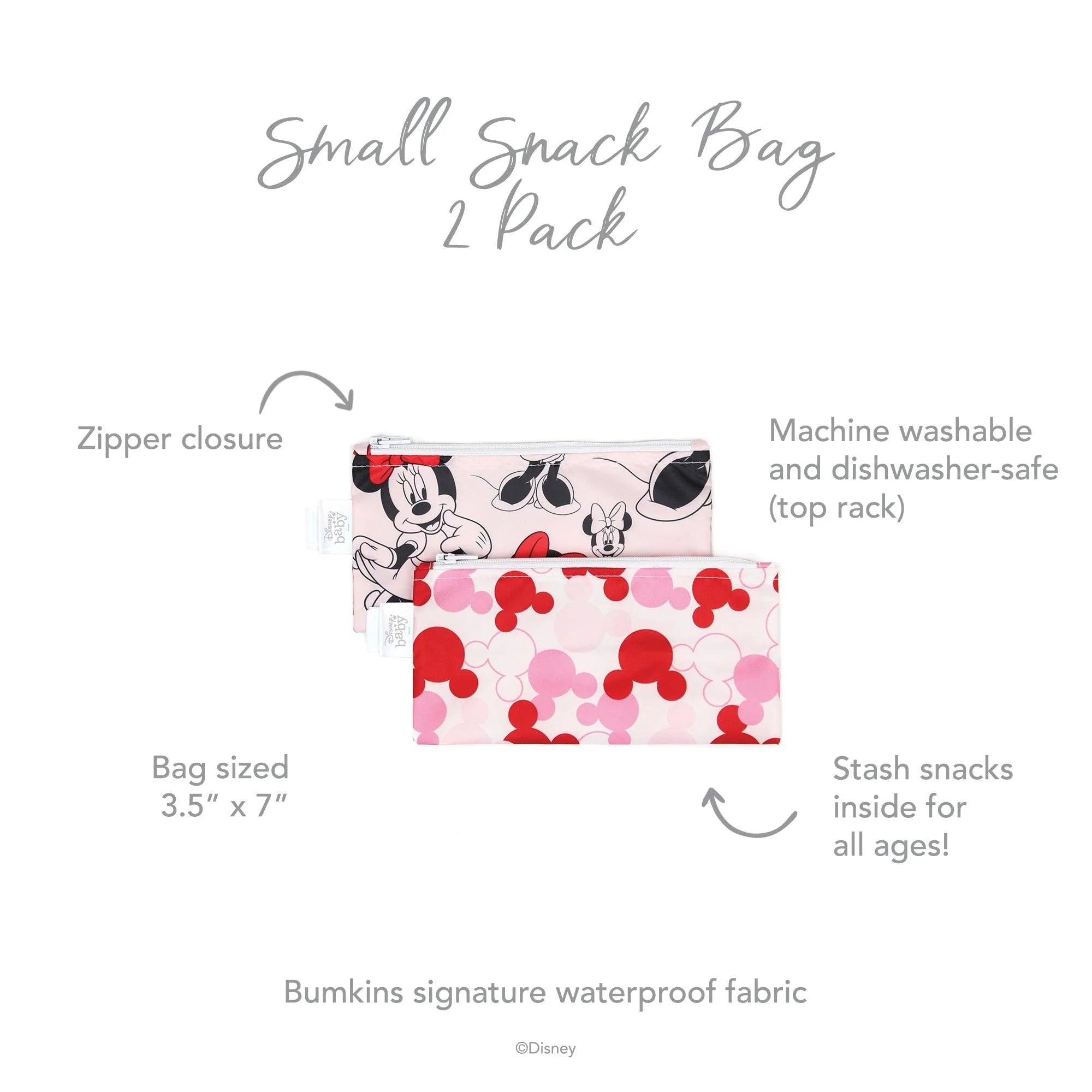 Reusable Snack Bag, Small 2-Pack: Minnie Mouse