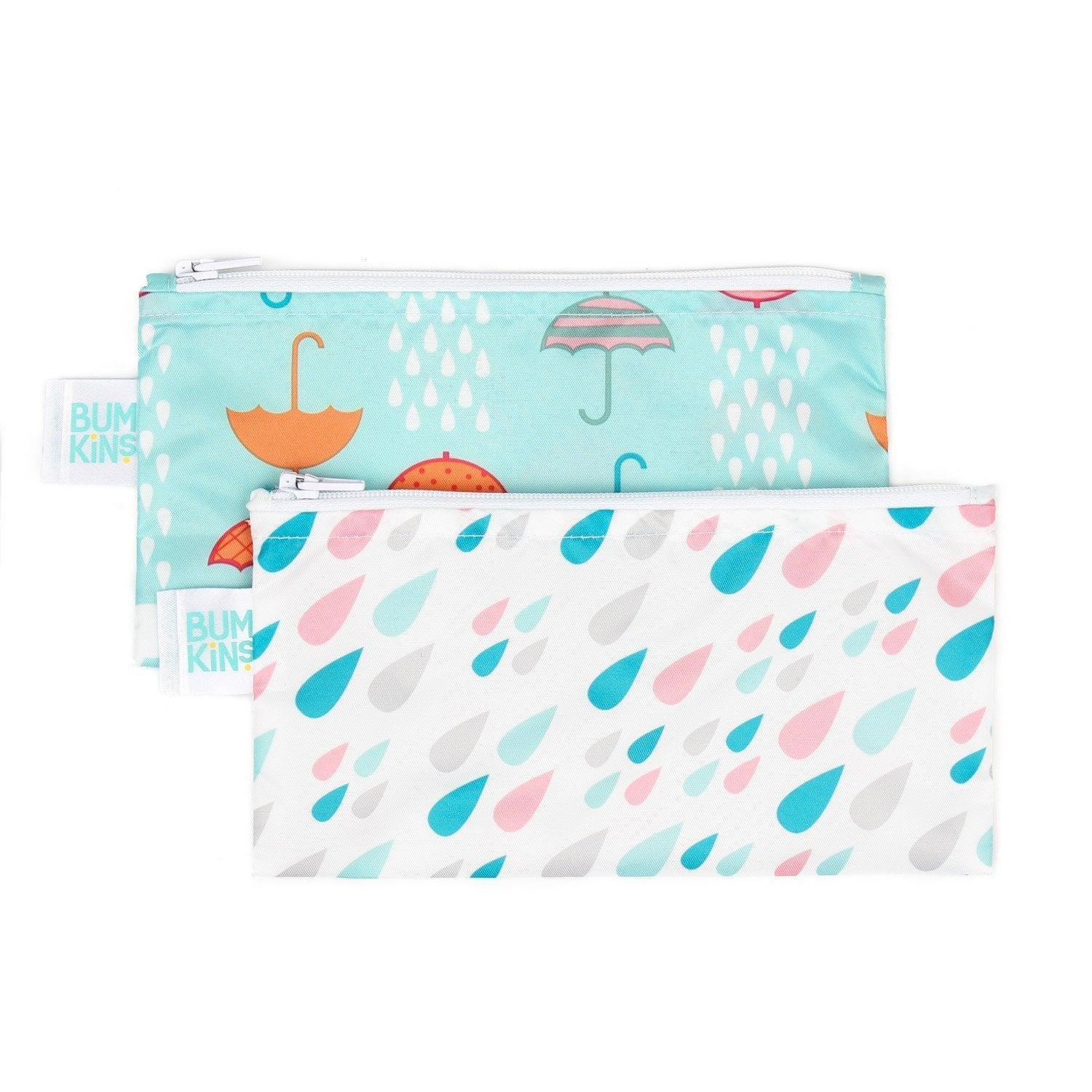 Reusable Snack Bag, Small 2-Pack: Raindrops & Umbrella