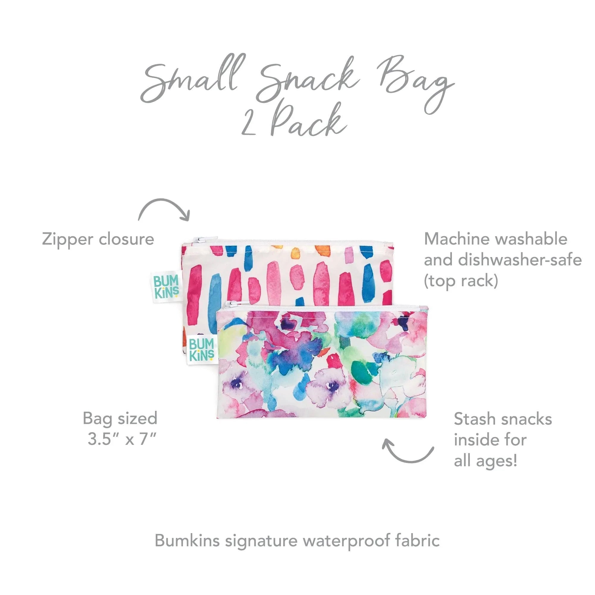 Reusable Snack Bag, Small 2-Pack: Watercolor & Brush Strokes