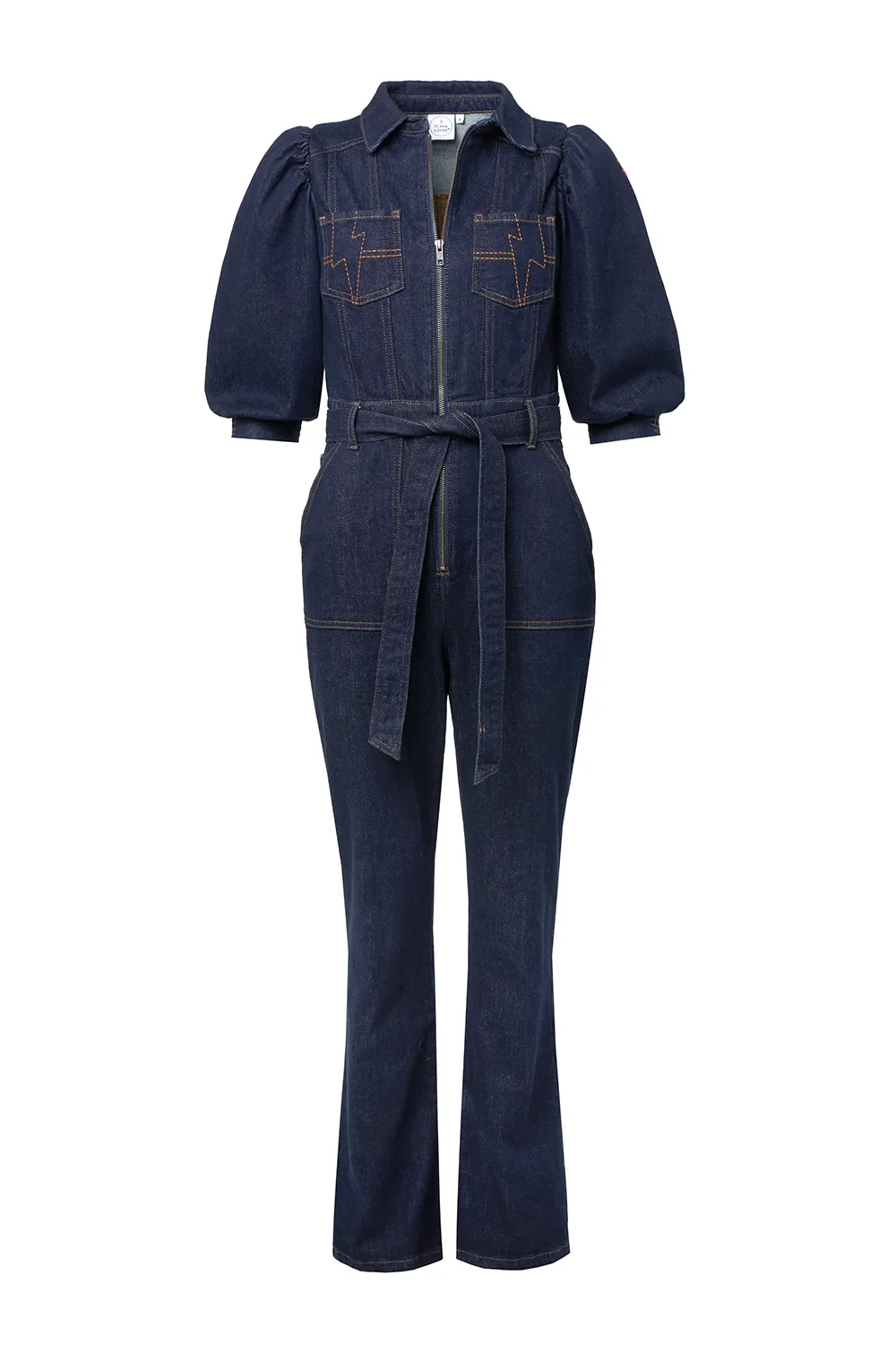 Rinse Wash Denim Flared Leg Jumpsuit