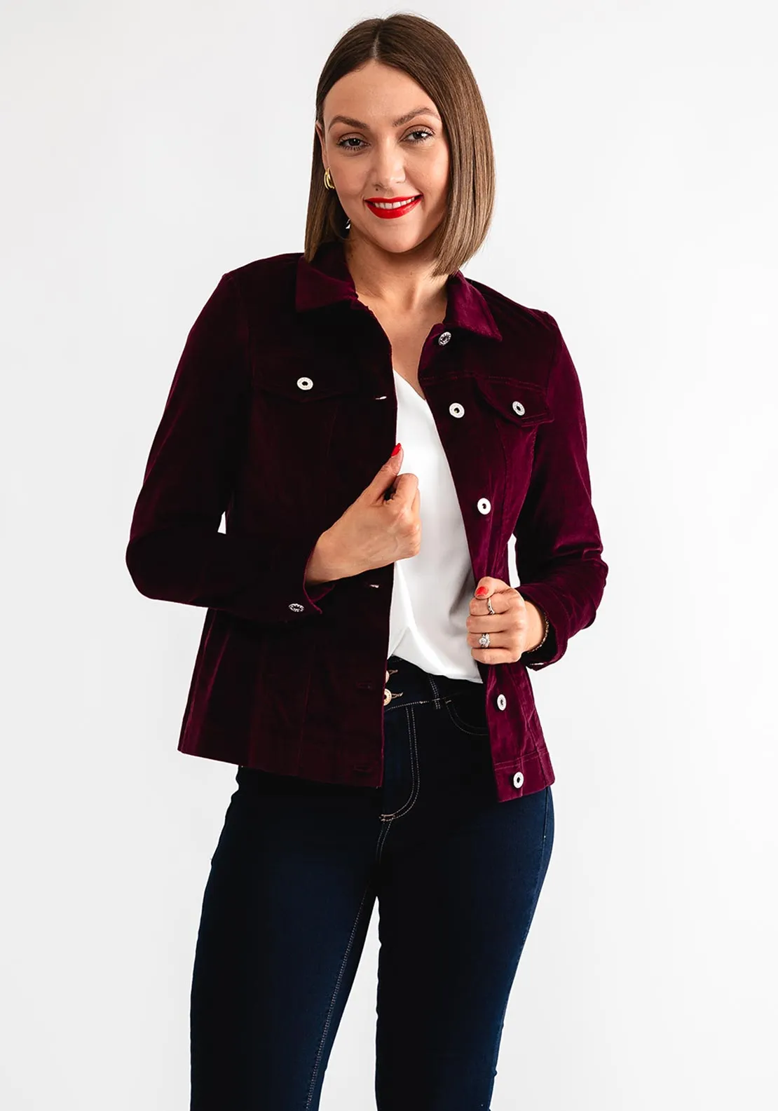 Robell Happy Corduroy Short Jacket, Wine