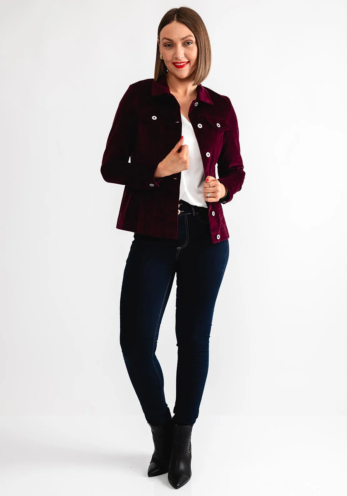 Robell Happy Corduroy Short Jacket, Wine