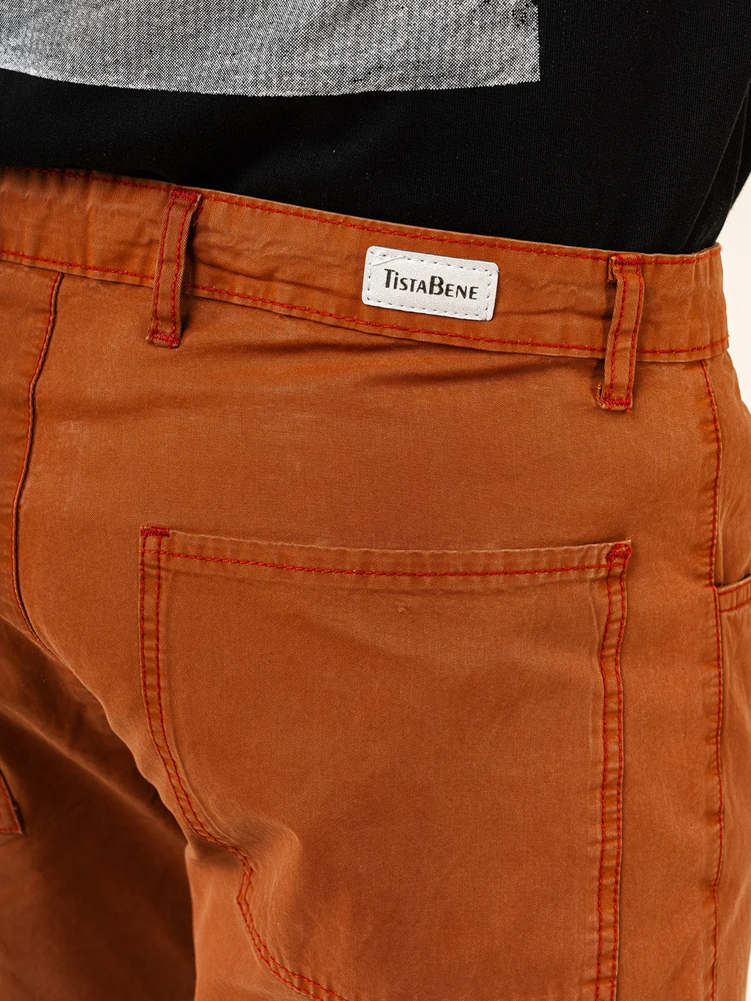 Rust Orange Flared Straight Fit Cargo Pants