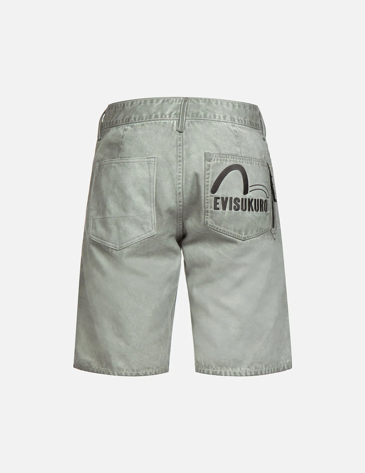 Seagull and Logo Embroidery Spray-dyed Denim Shorts