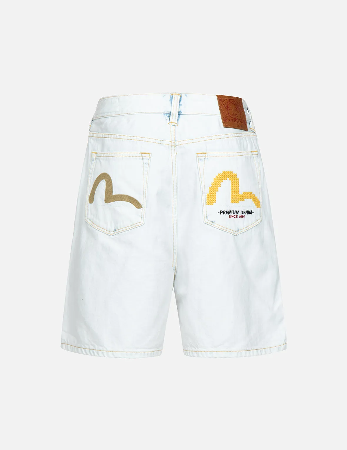 Seagull Embroidery Bleached Denim Shorts