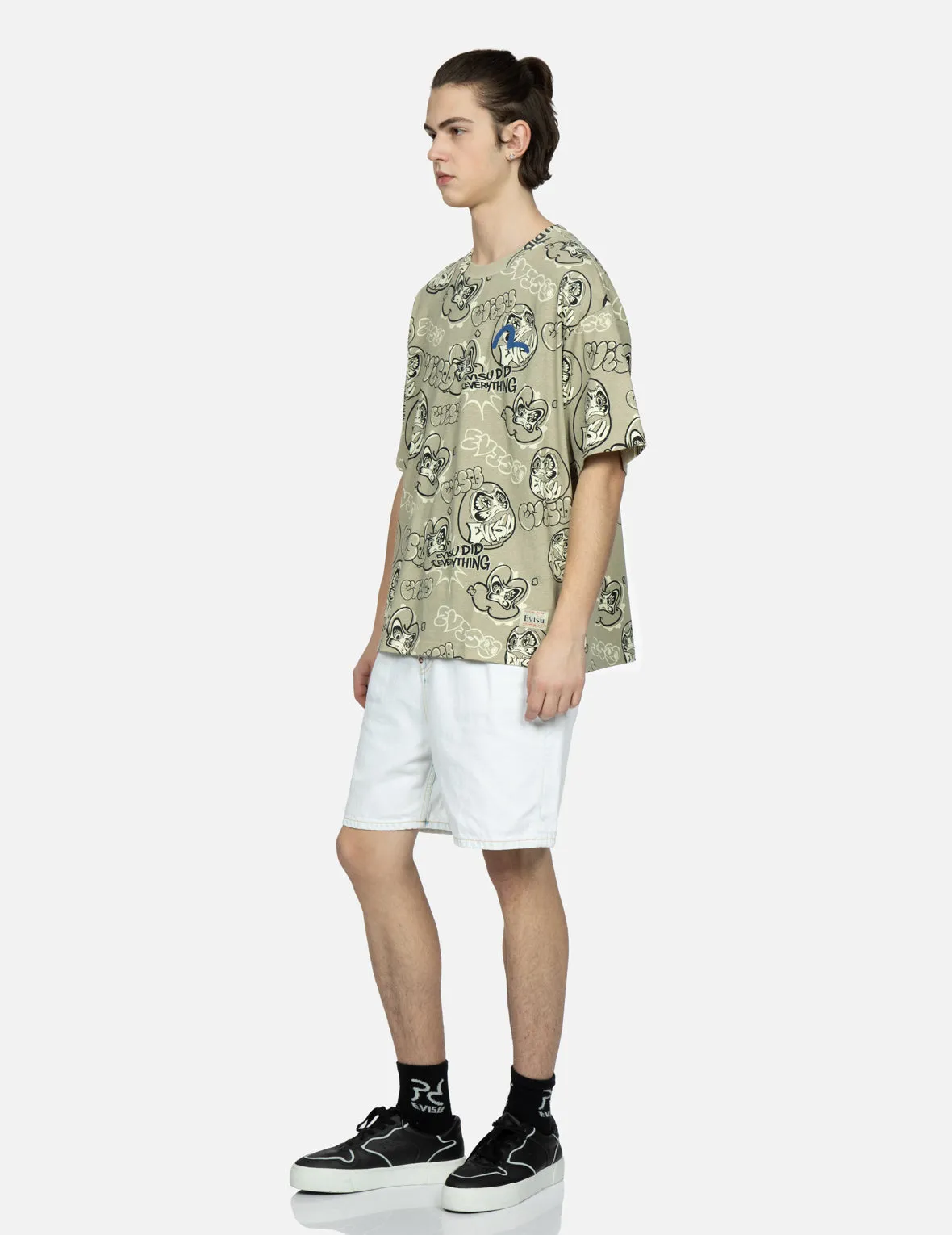 Seagull Embroidery Bleached Denim Shorts