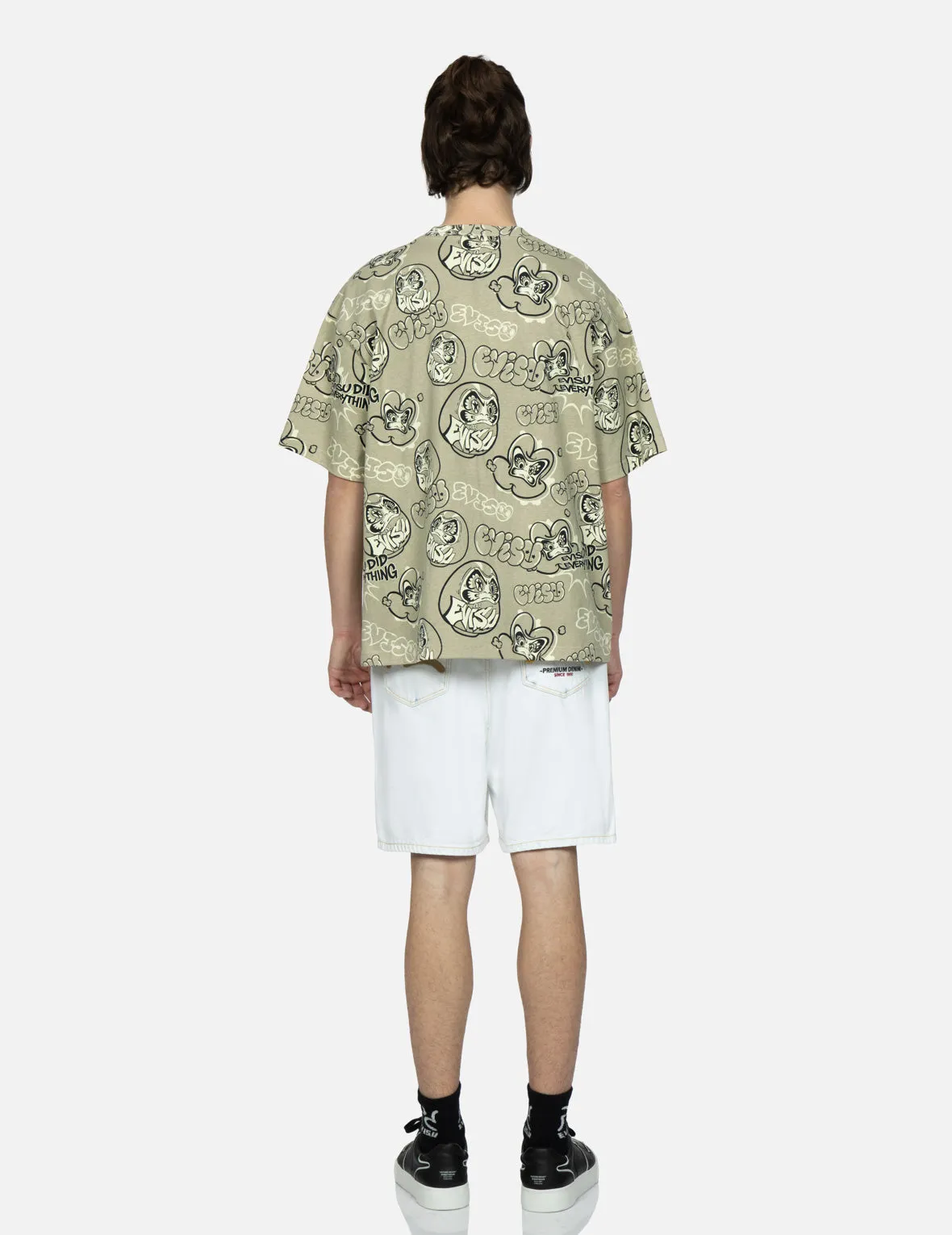 Seagull Embroidery Bleached Denim Shorts