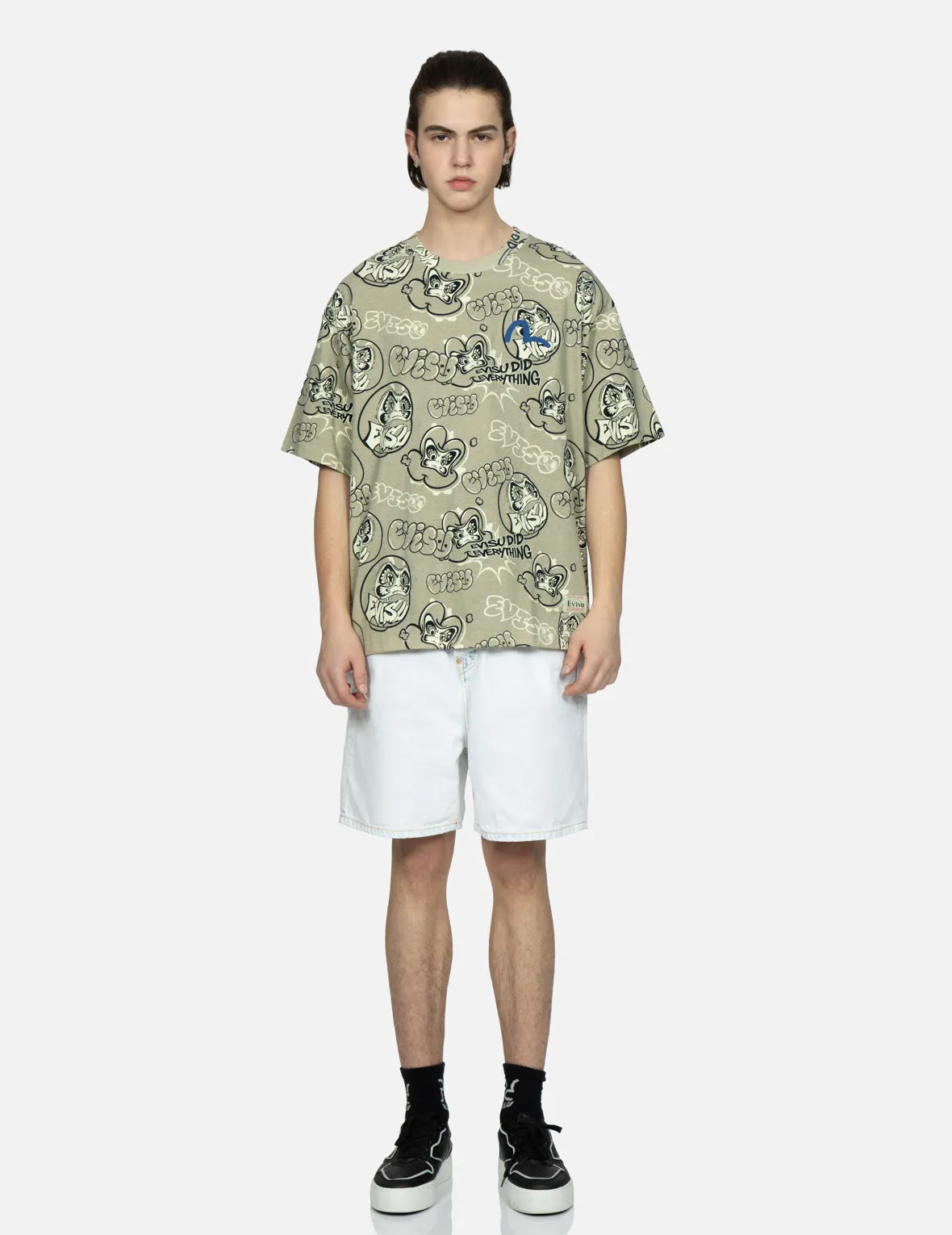 Seagull Embroidery Bleached Denim Shorts