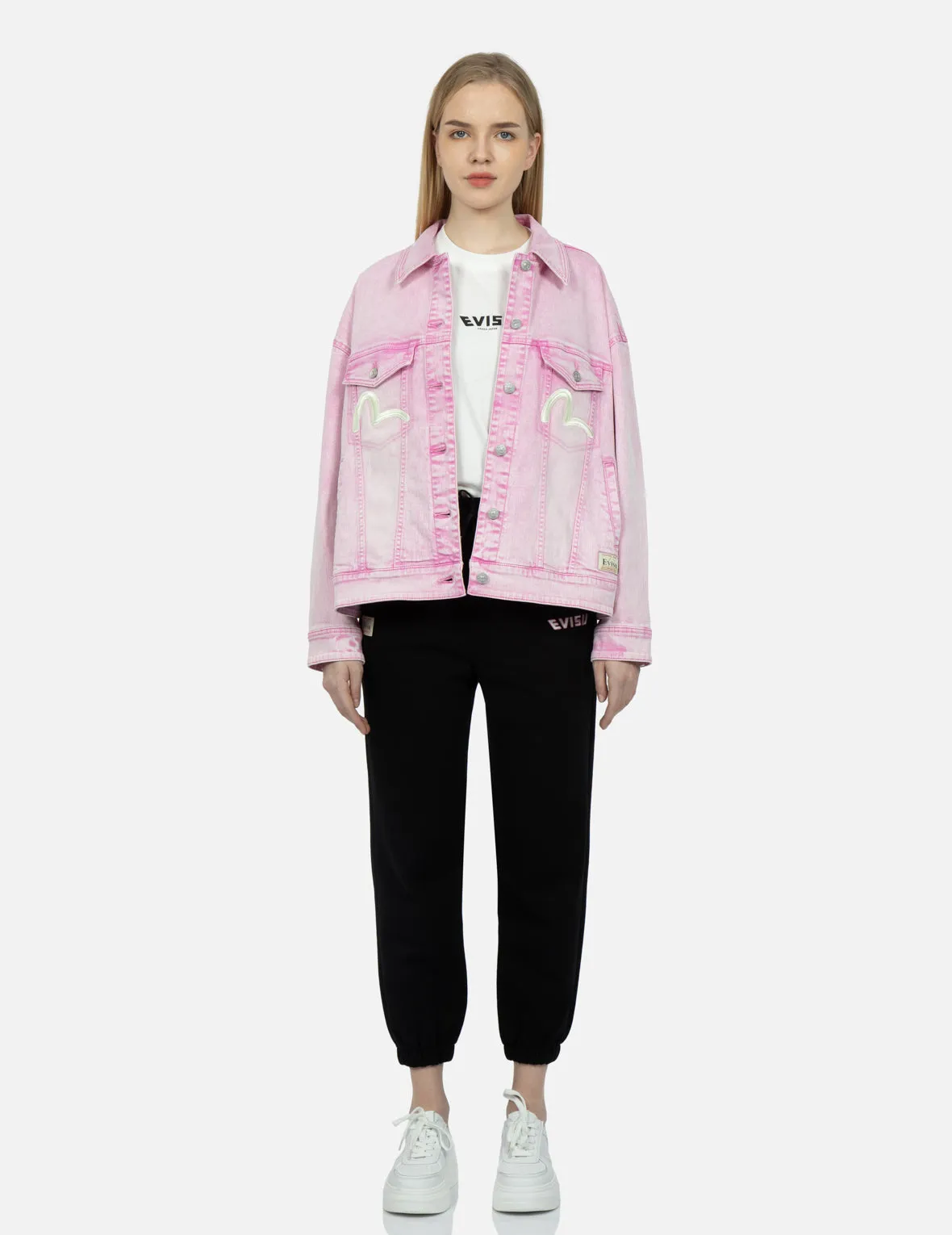 Seagull Embroidery Fuchsia Denim Jacket