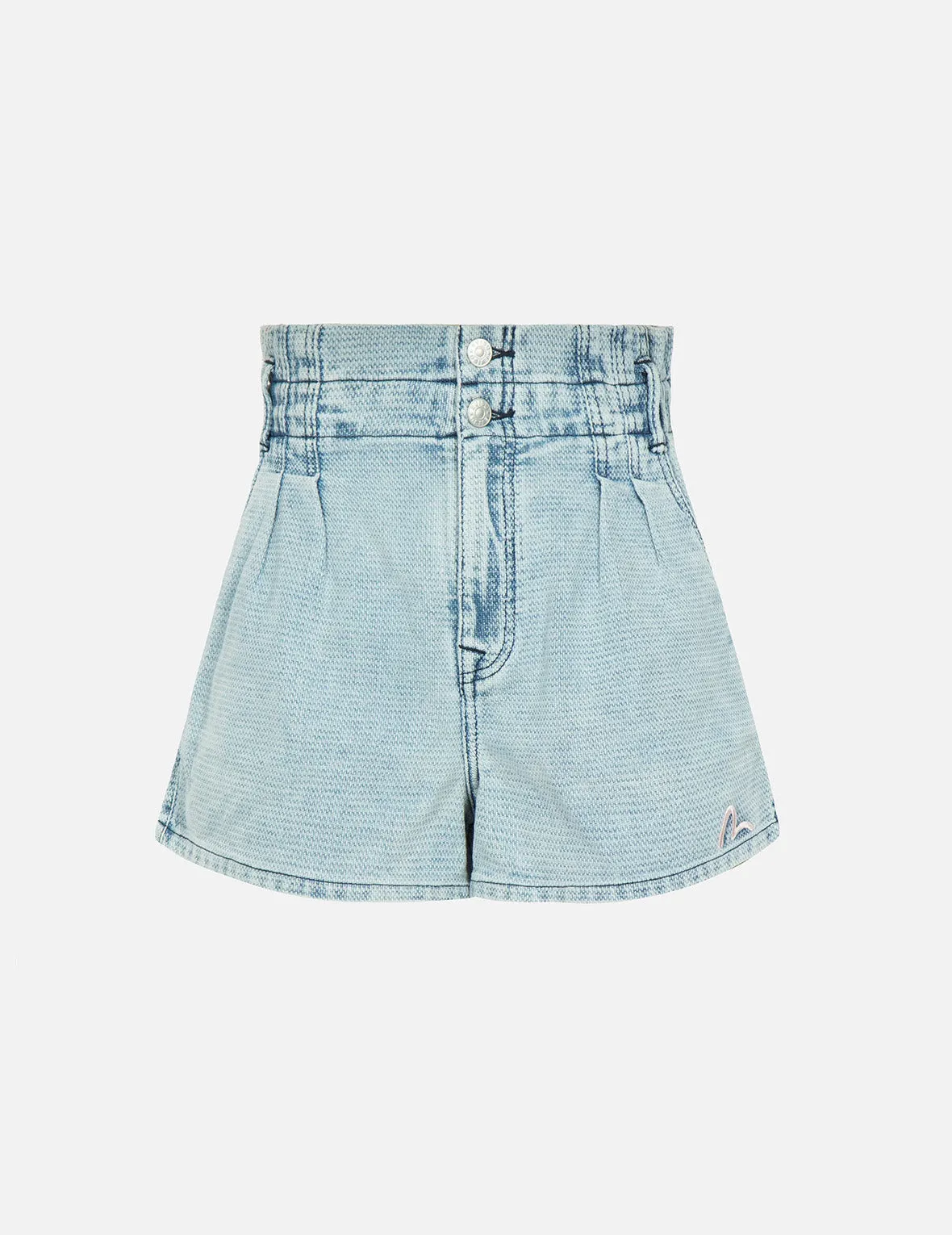 Seagull Embroidery Textured Jacquard Denim Shorts