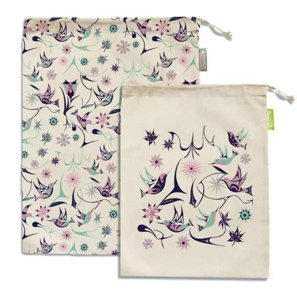 Set of 2 Reusable Produce Bags - Hummingbirds