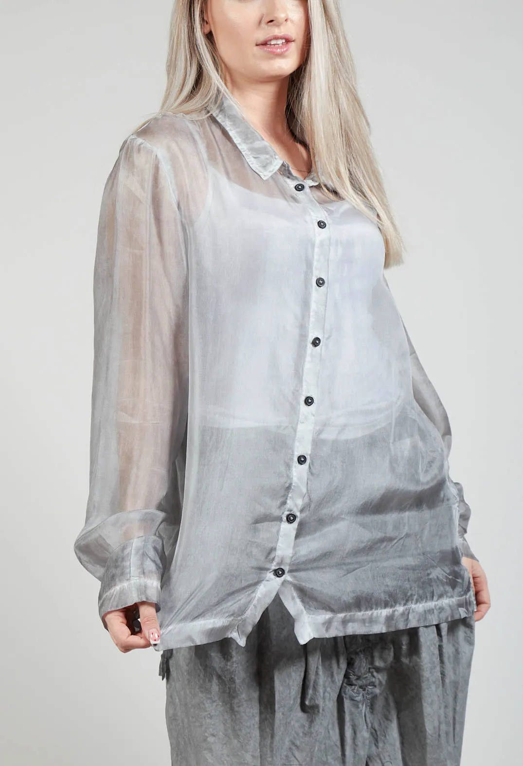 Silk Metallic Blouse in C.Coal 70% Cloud