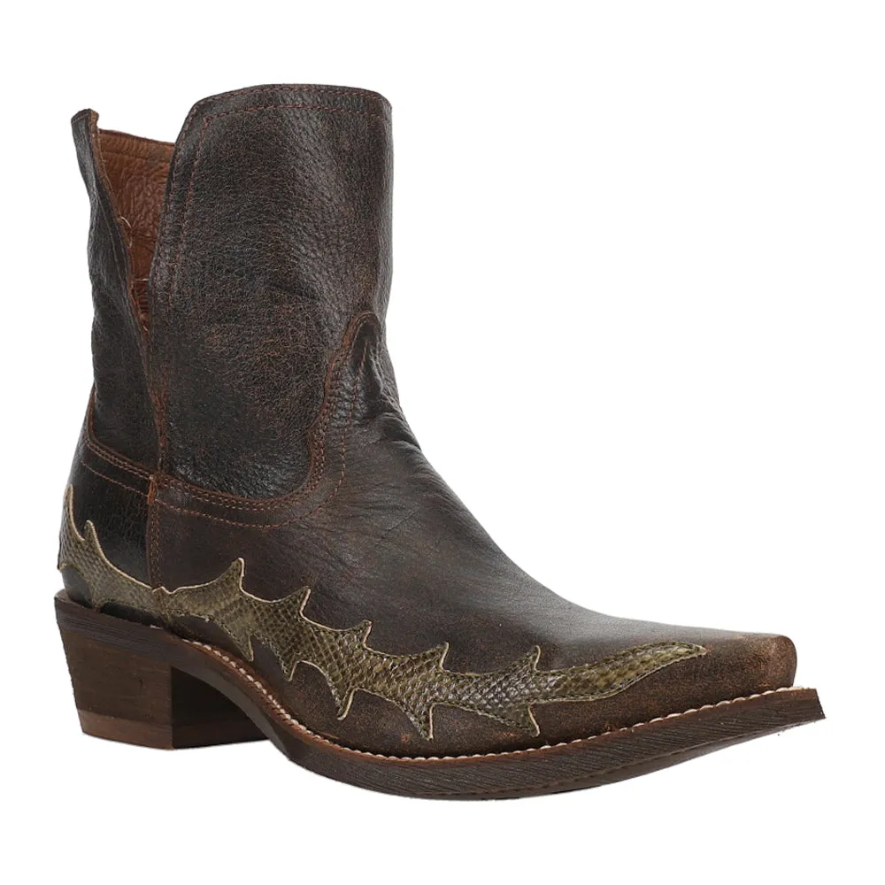 Sitrine Brown Distressed Snake Print Cowboy Booties