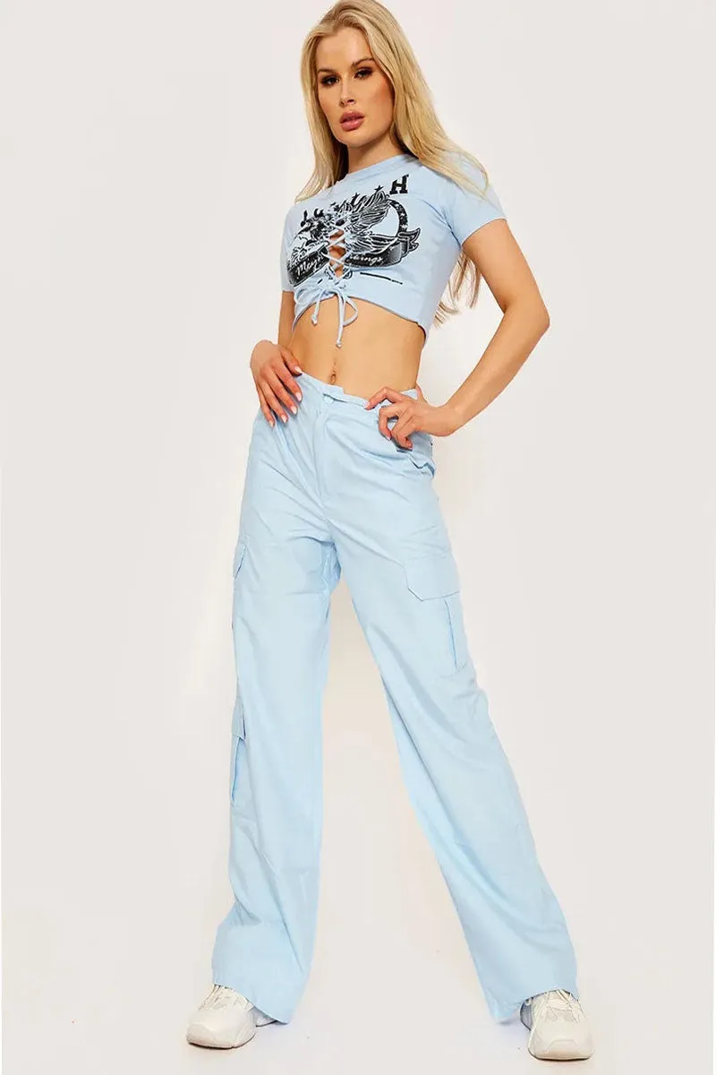 Sky Blue Cargo Flares - Wide Leg