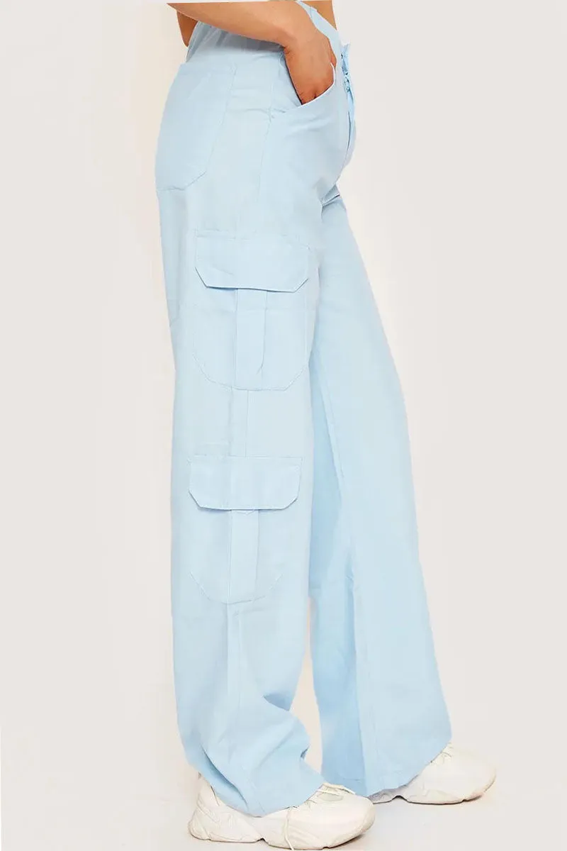 Sky Blue Cargo Flares - Wide Leg