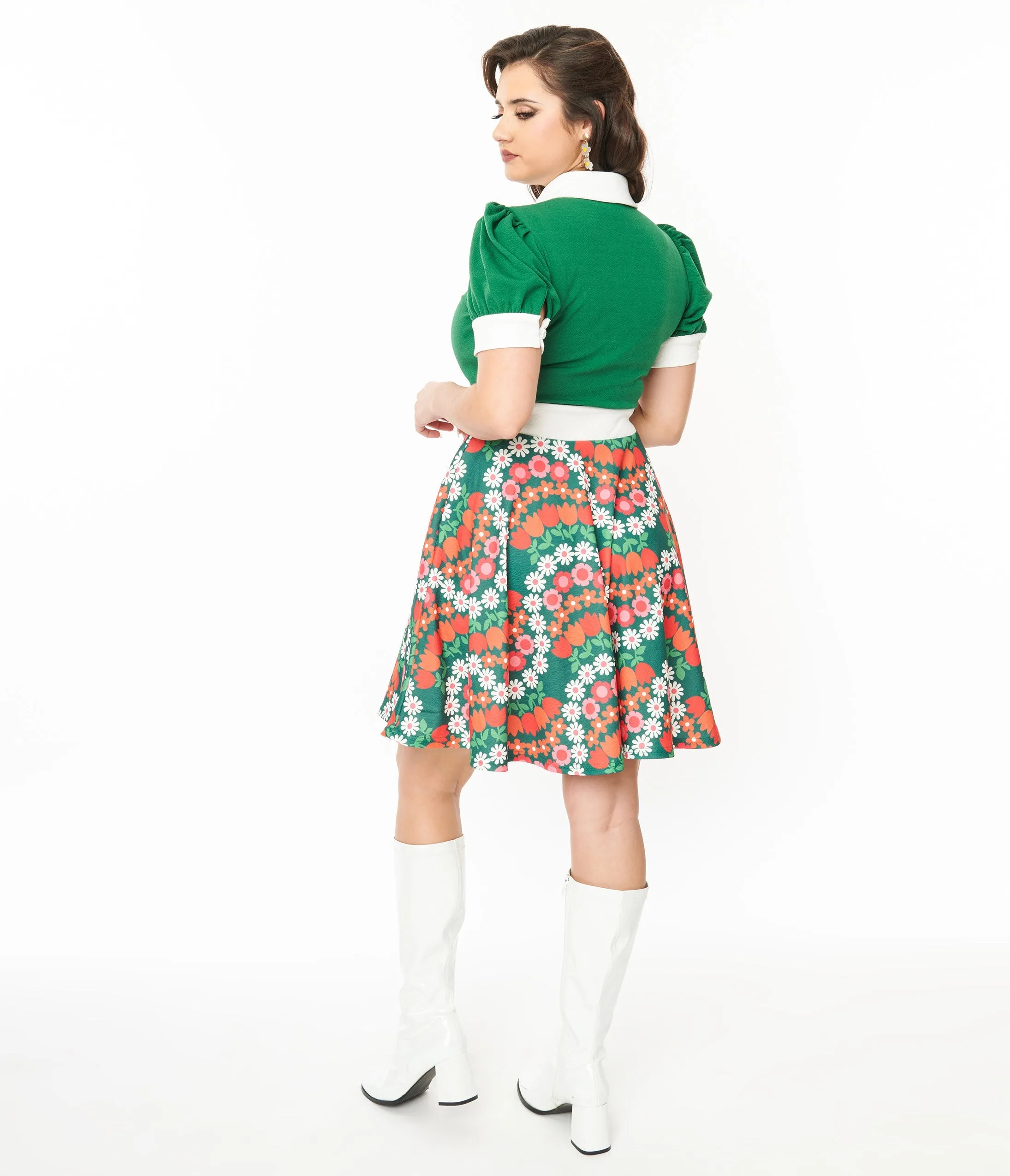 Smak Parlour Green Daisy Chain Print Fit & Flare Dress