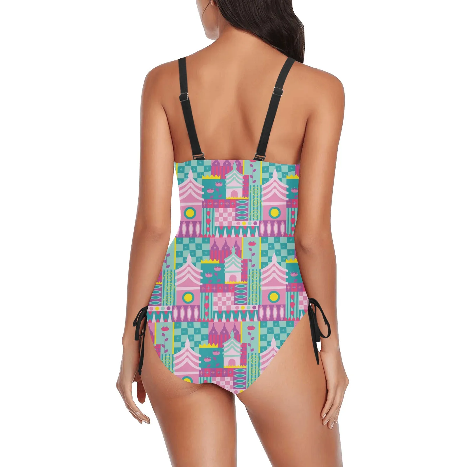 Small World Drawstring Side Women's One-Piece Swimsuit