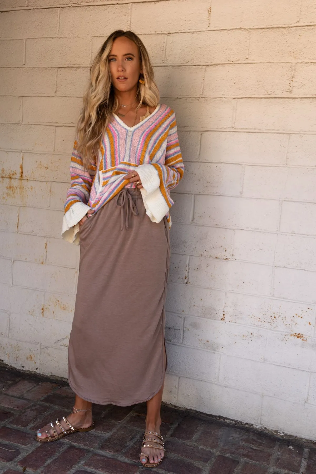 So Comfy Drawstring Maxi Skirt - Dark Taupe