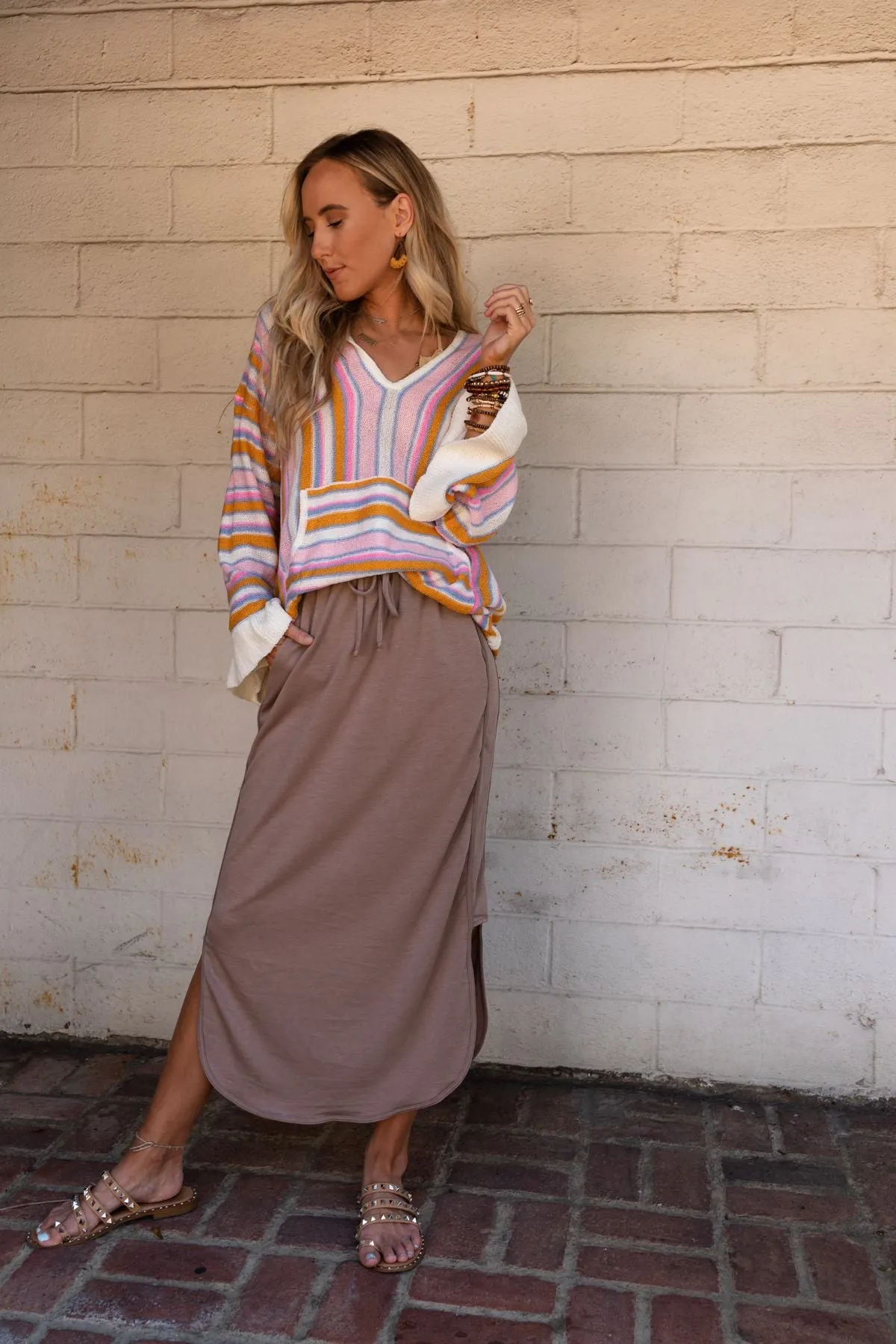 So Comfy Drawstring Maxi Skirt - Dark Taupe