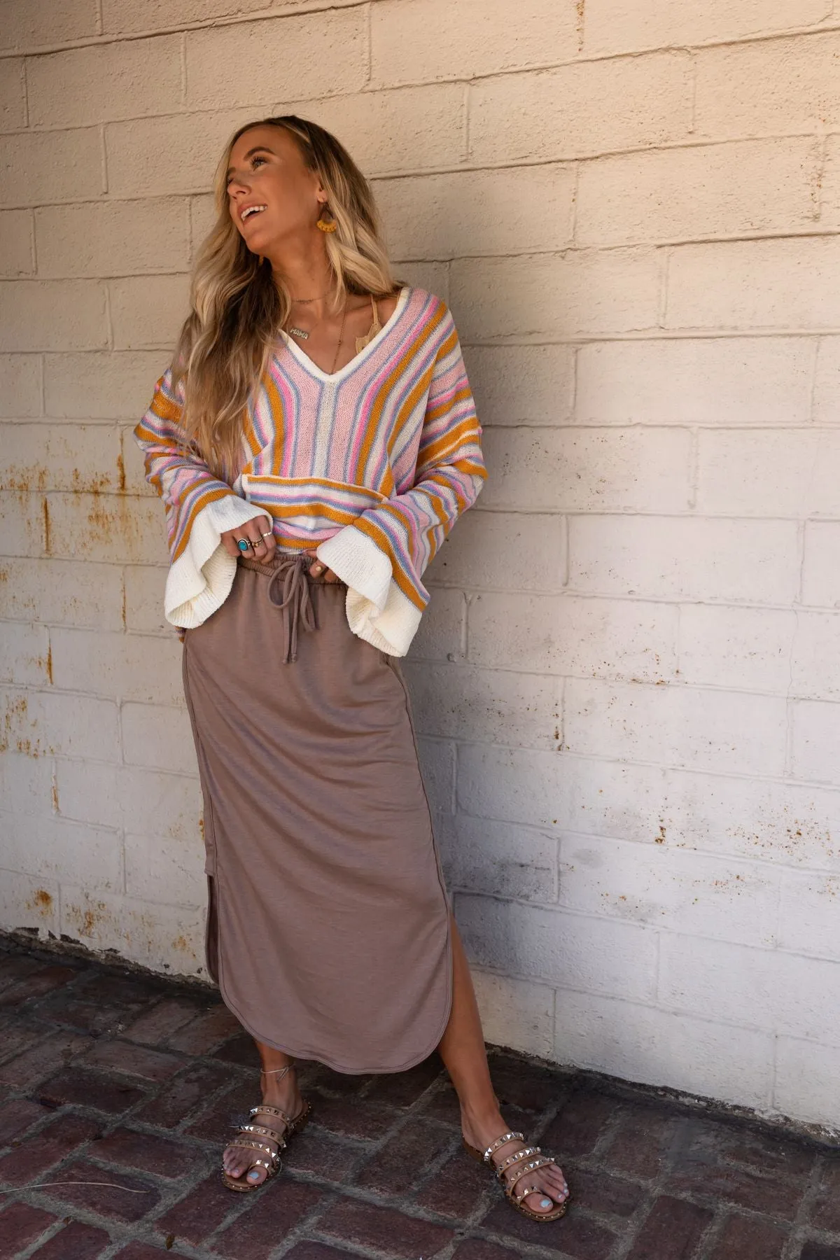 So Comfy Drawstring Maxi Skirt - Dark Taupe