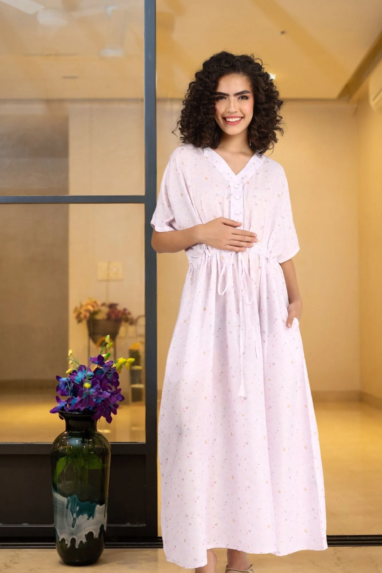 Starry Cloud Maternity & Nursing Dress / Delivery Gown/ Night Dress