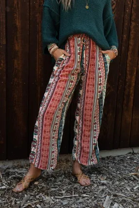 Staycation Wide Leg Drawstring Pant - Red Clay