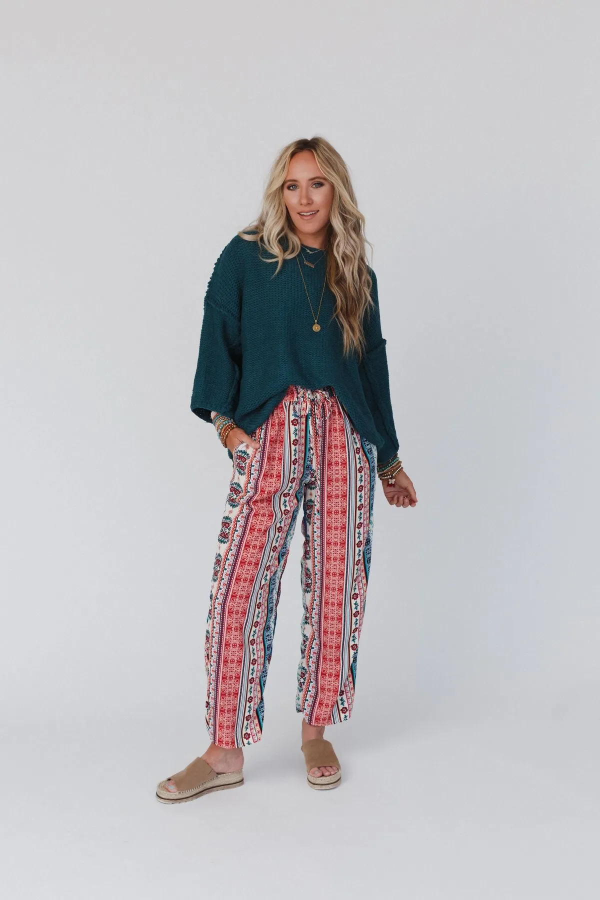 Staycation Wide Leg Drawstring Pant - Red Clay