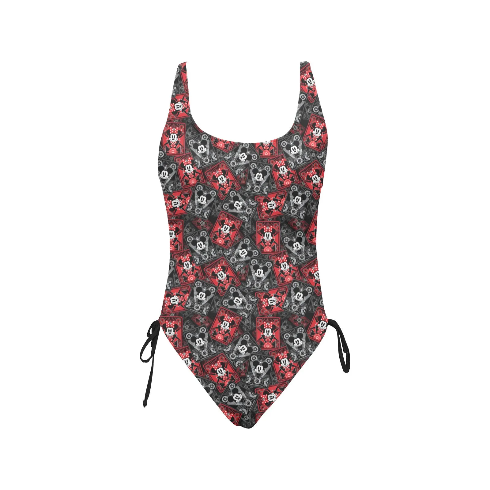 Steamboat Mickey And Minnie Cards Drawstring Side Women's One-Piece Swimsuit